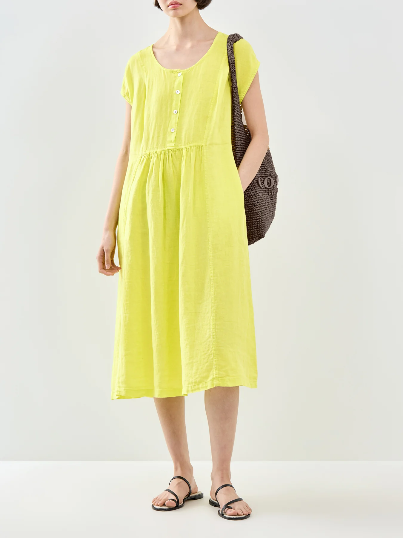 Fine Linen Short Sleeve Midi Dress Yellow - Image 2