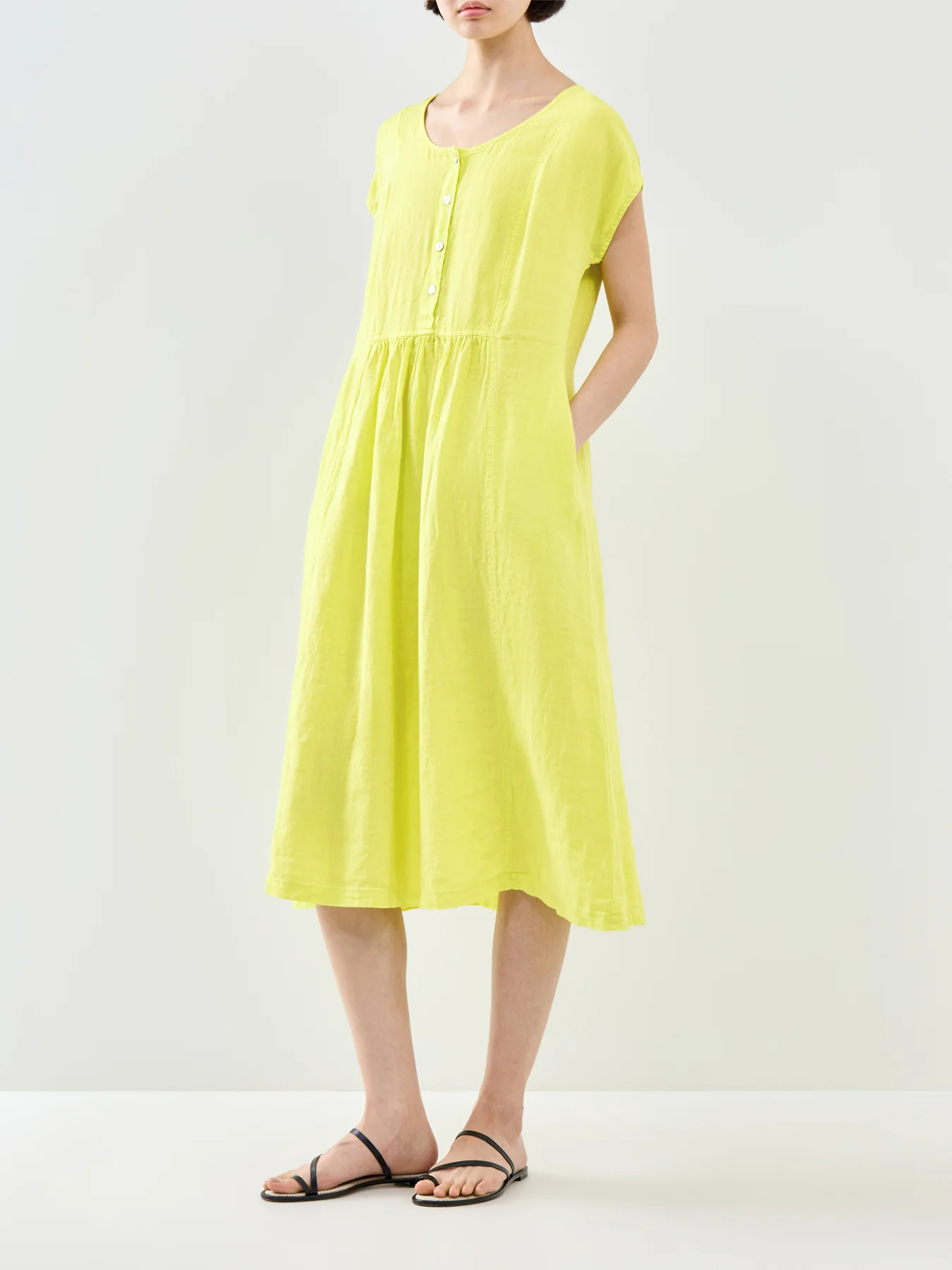 Fine Linen Short Sleeve Midi Dress Yellow - Image 4