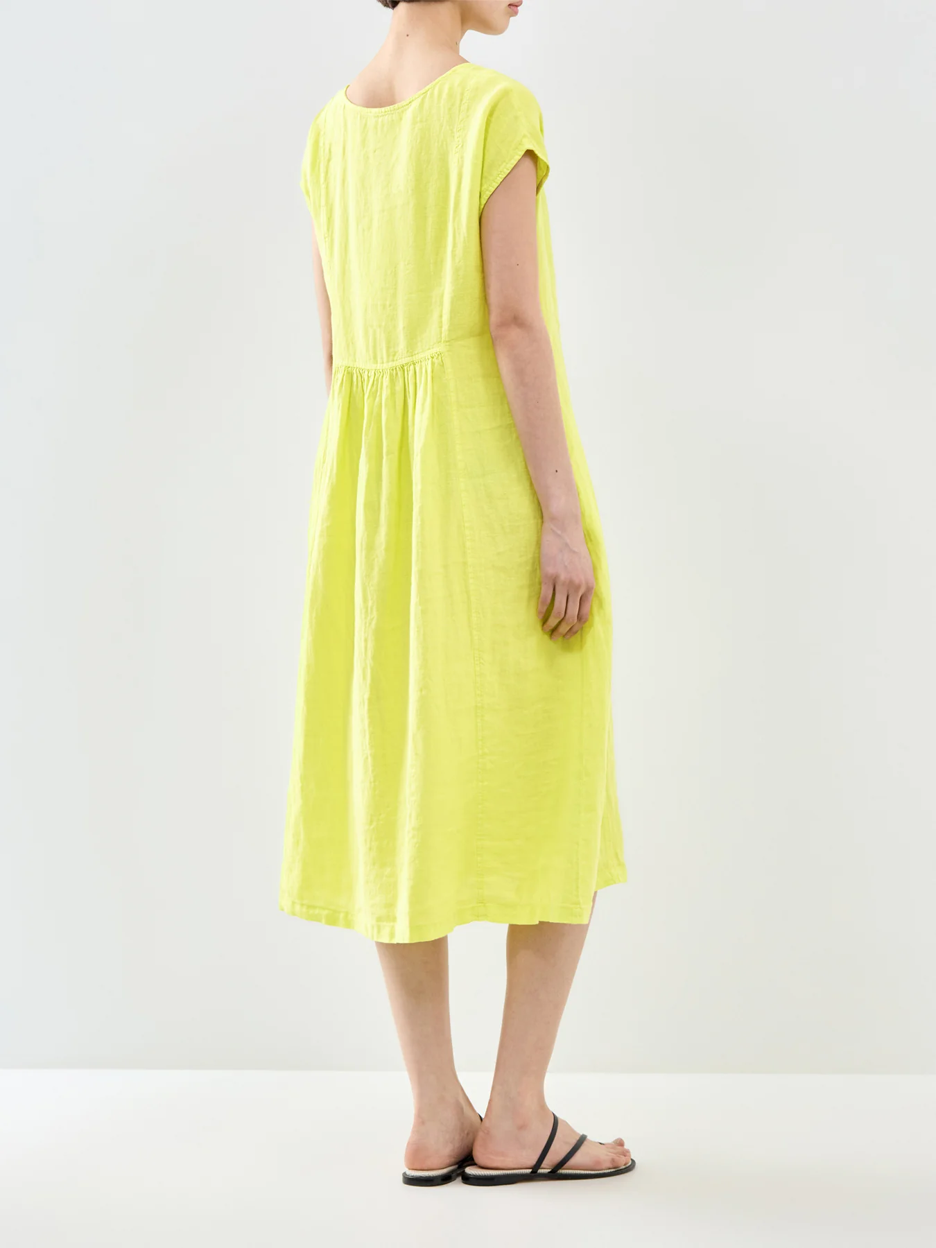 Fine Linen Short Sleeve Midi Dress Yellow - Image 5