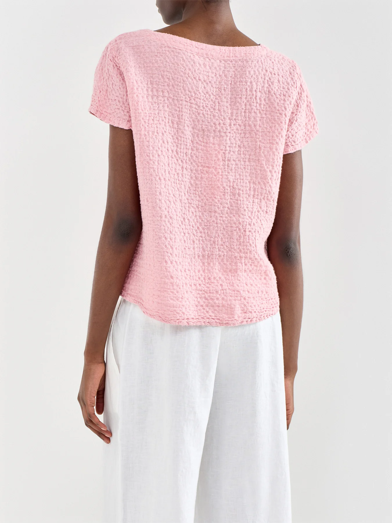 Waffle Linen V-Neck Top Pink - Image 5