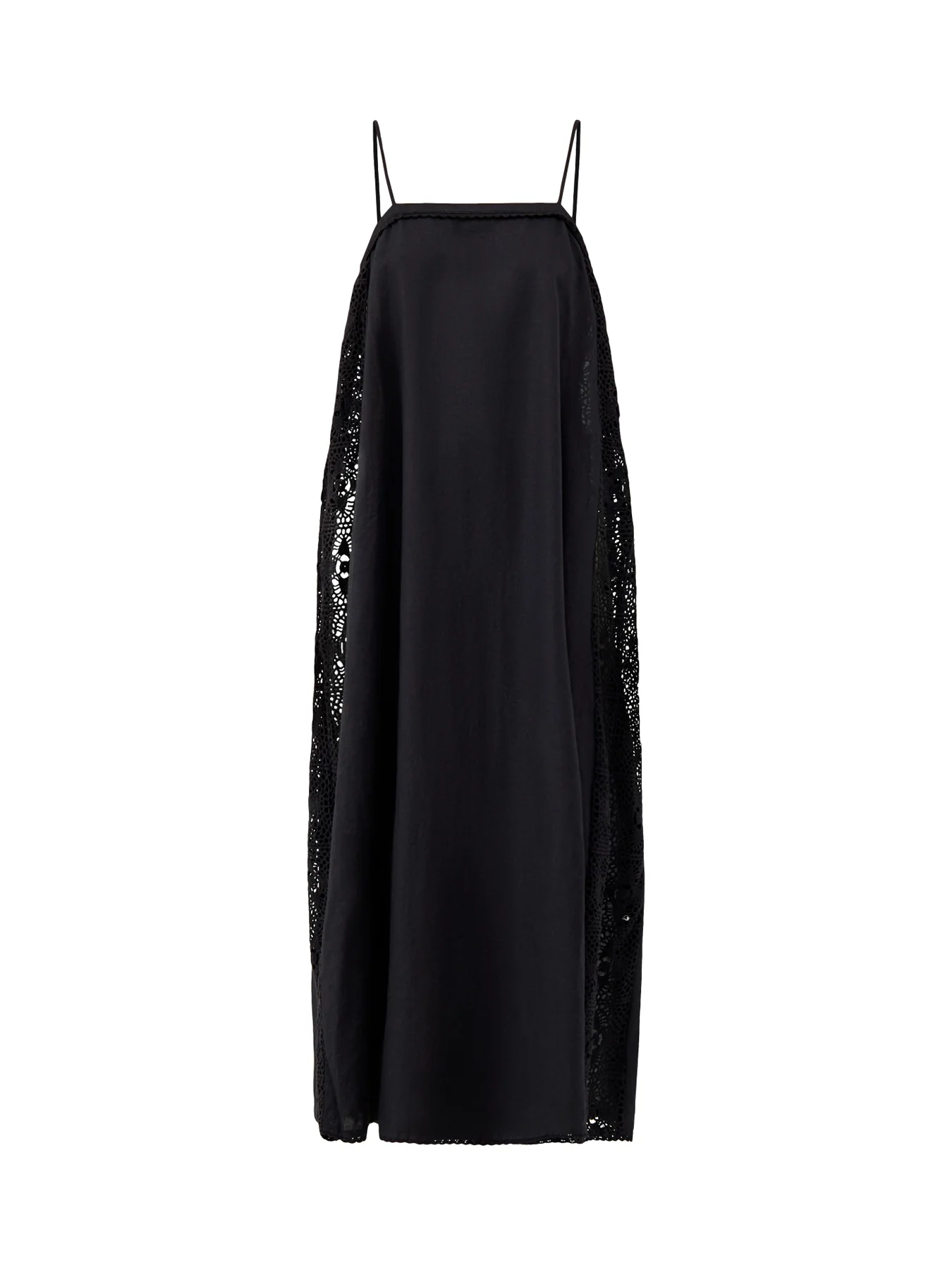 Linen Blend Lace Maxi Dress Black