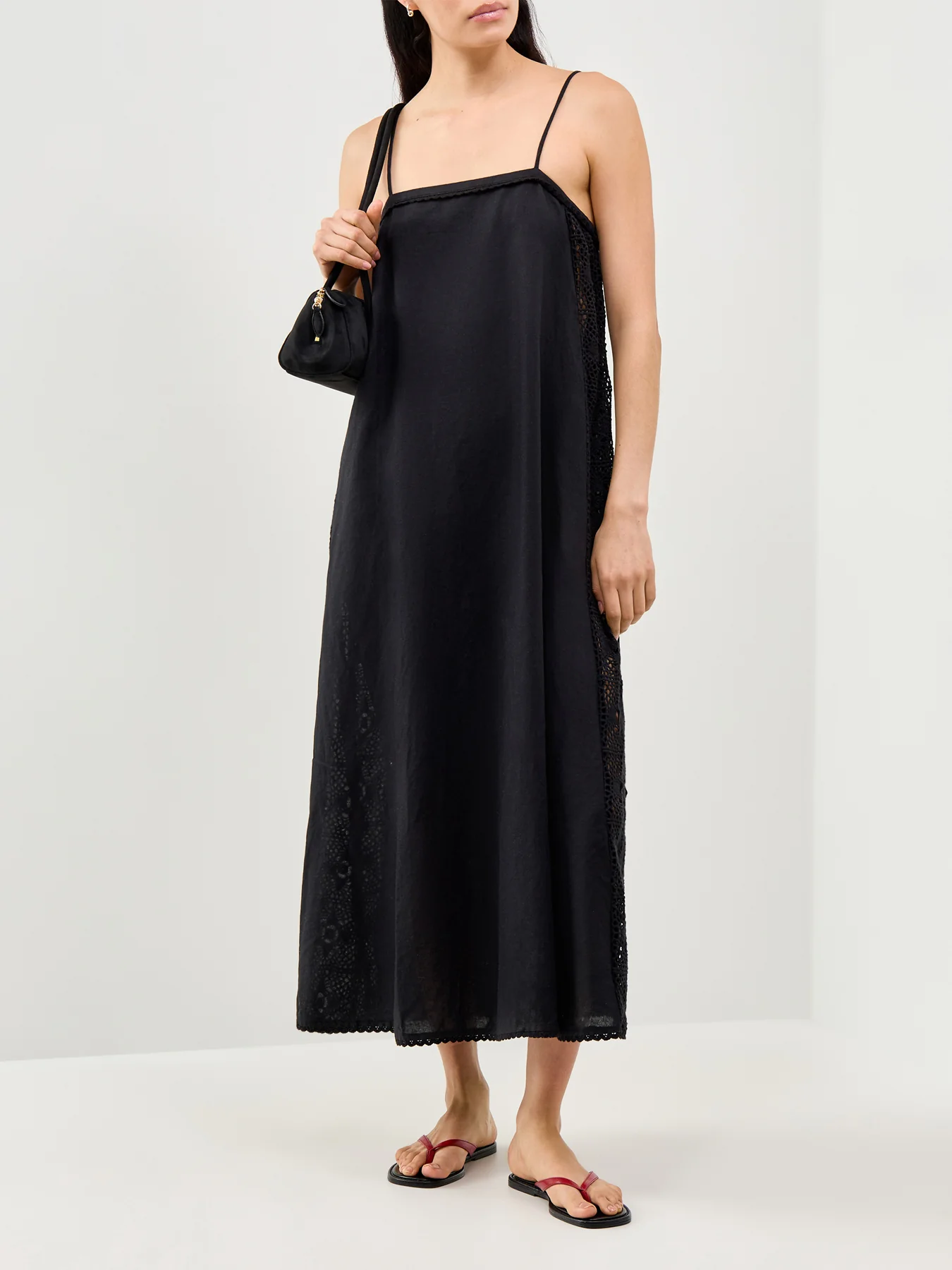 Linen Blend Lace Maxi Dress Black - Image 2