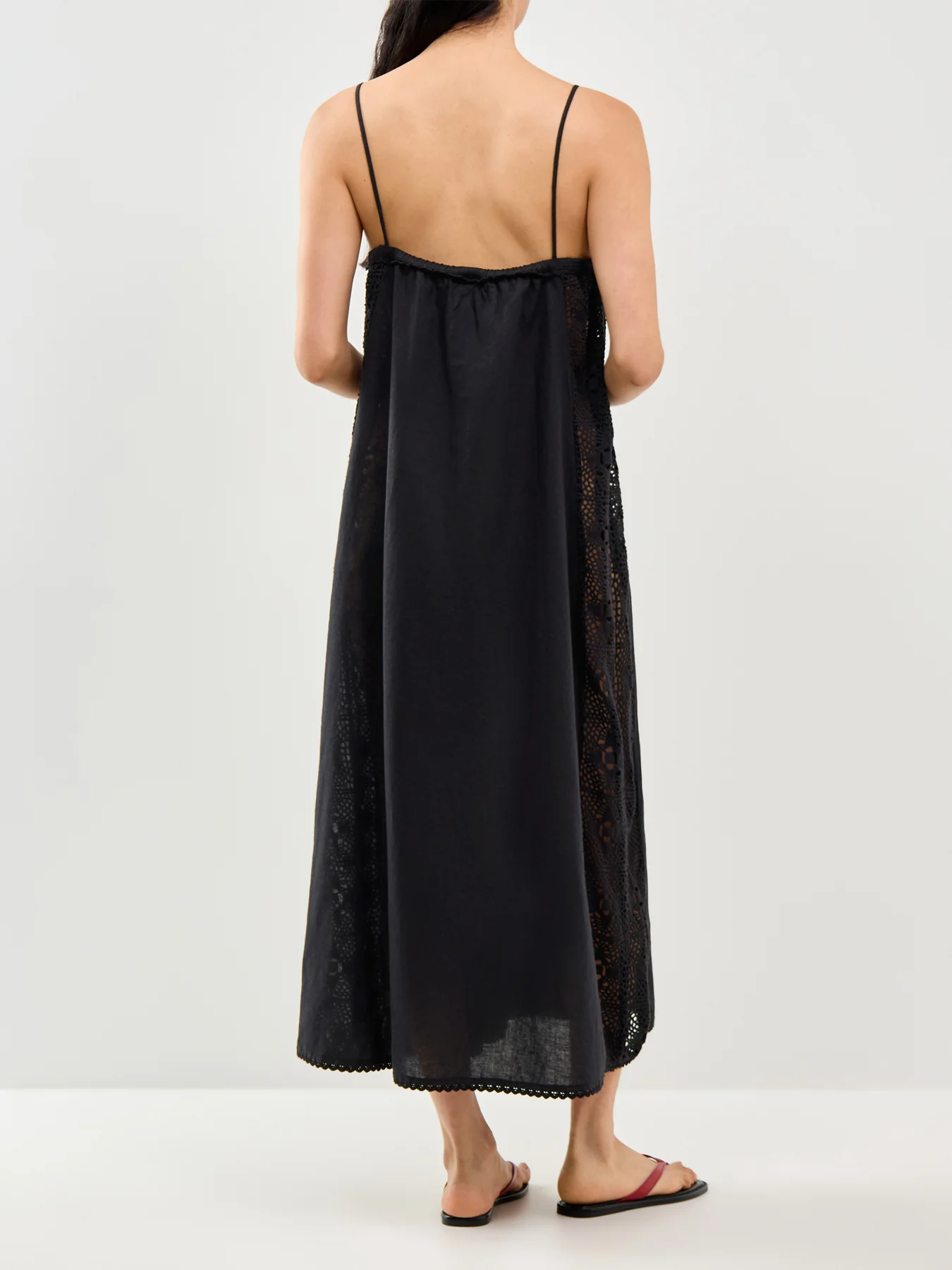 Linen Blend Lace Maxi Dress Black - Image 5