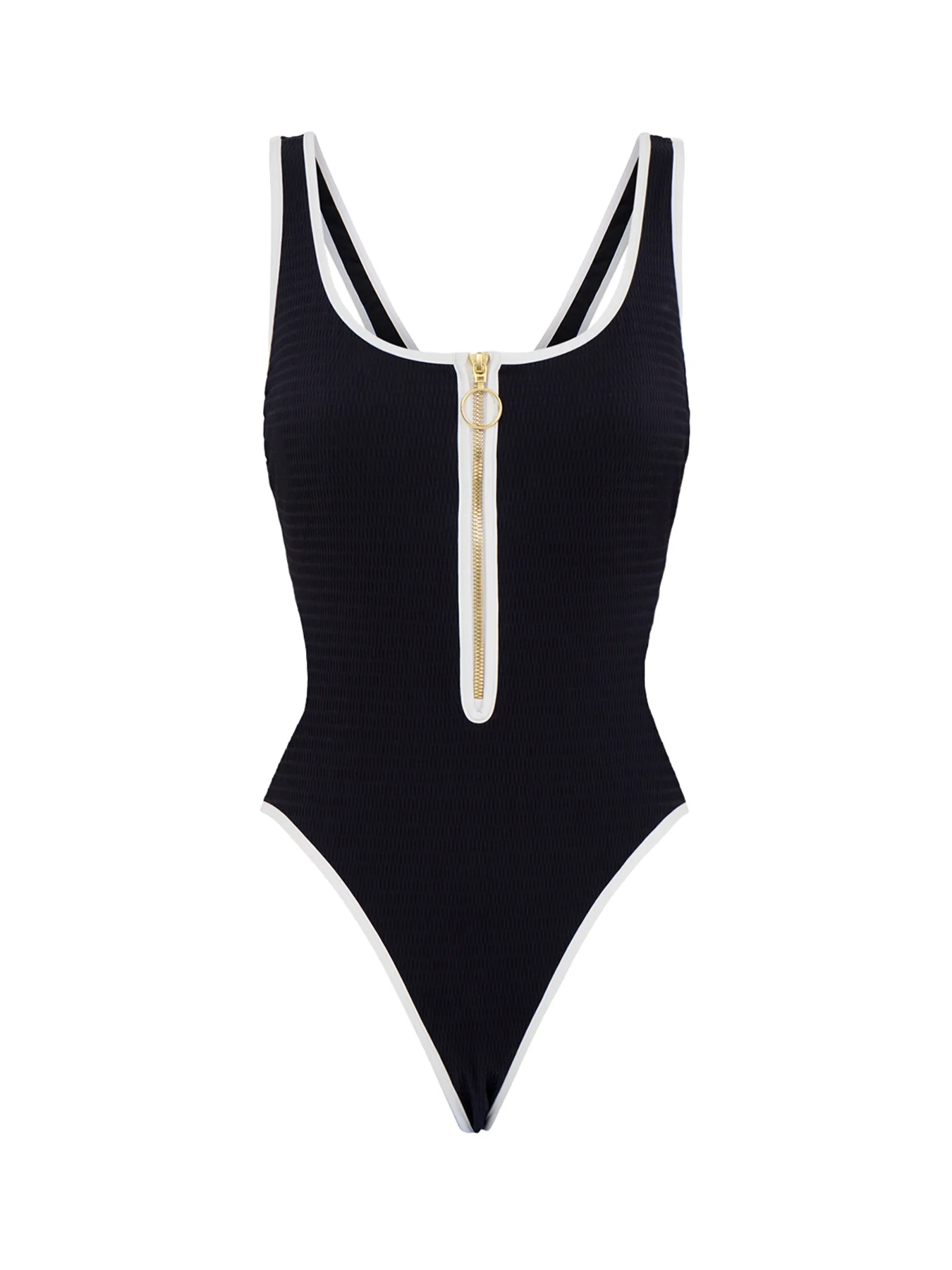 Beach Bound Zip Front Retro One Piece Black