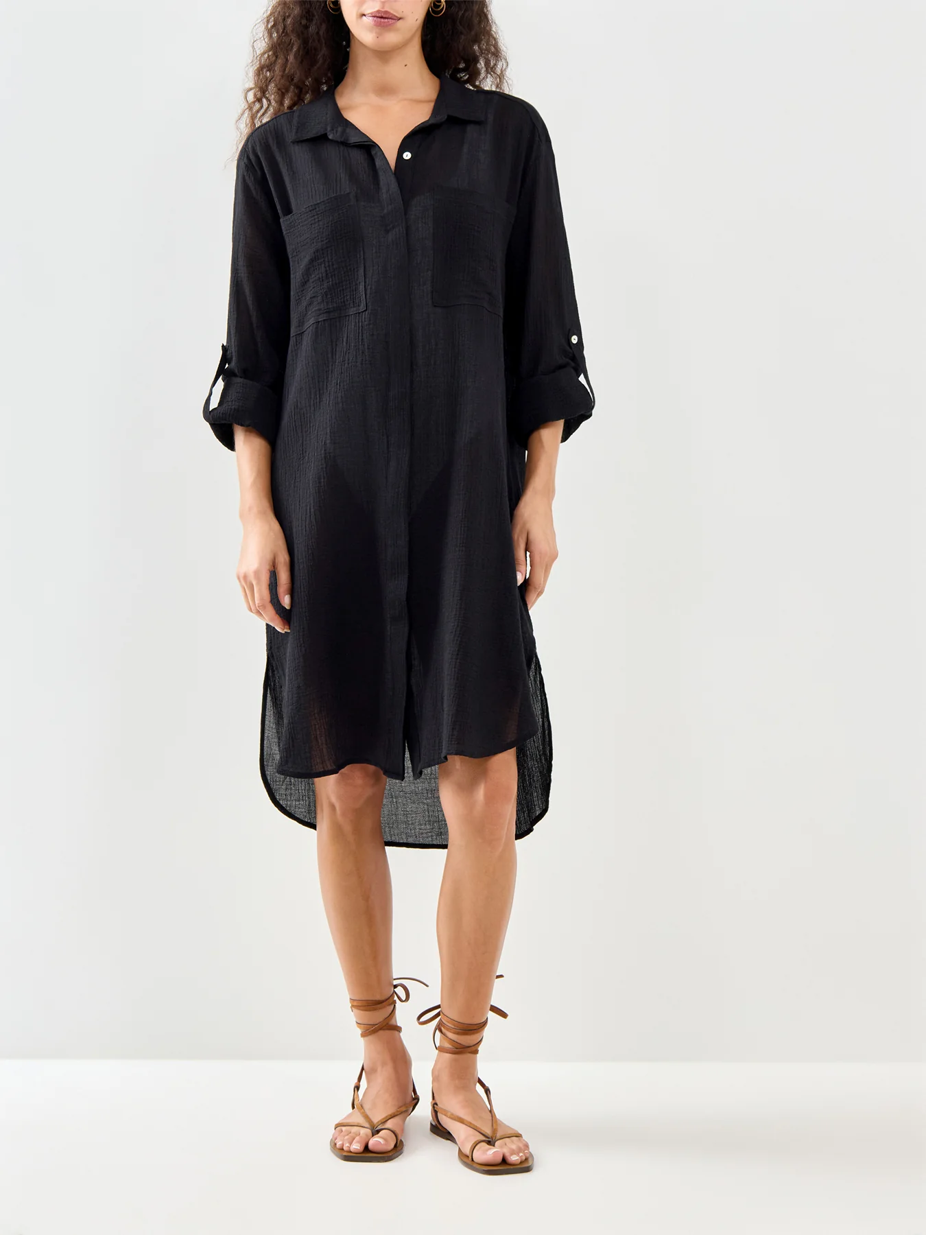 Crinkle Twill Beach Shirt Black - Image 4