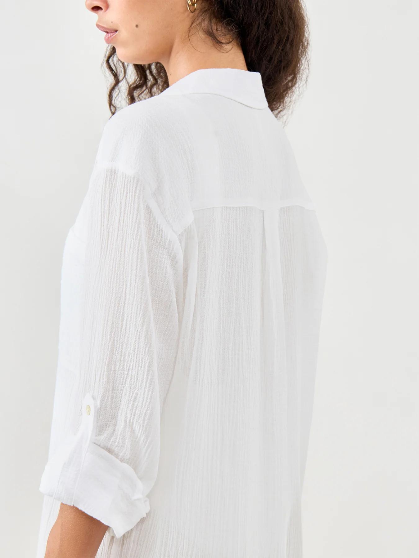Crinkle Twill Beach Shirt White - Image 3