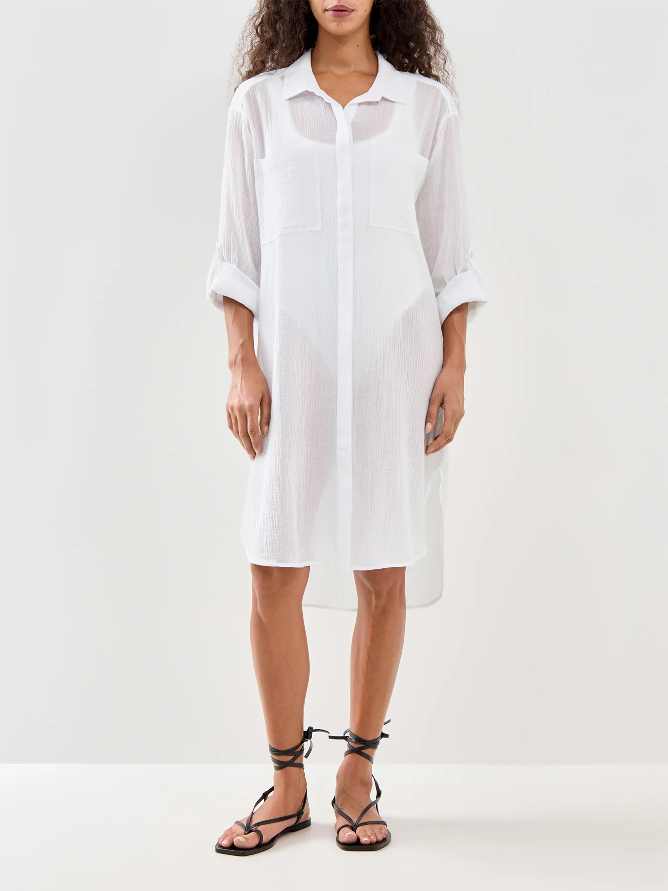 Crinkle Twill Beach Shirt White - Image 5