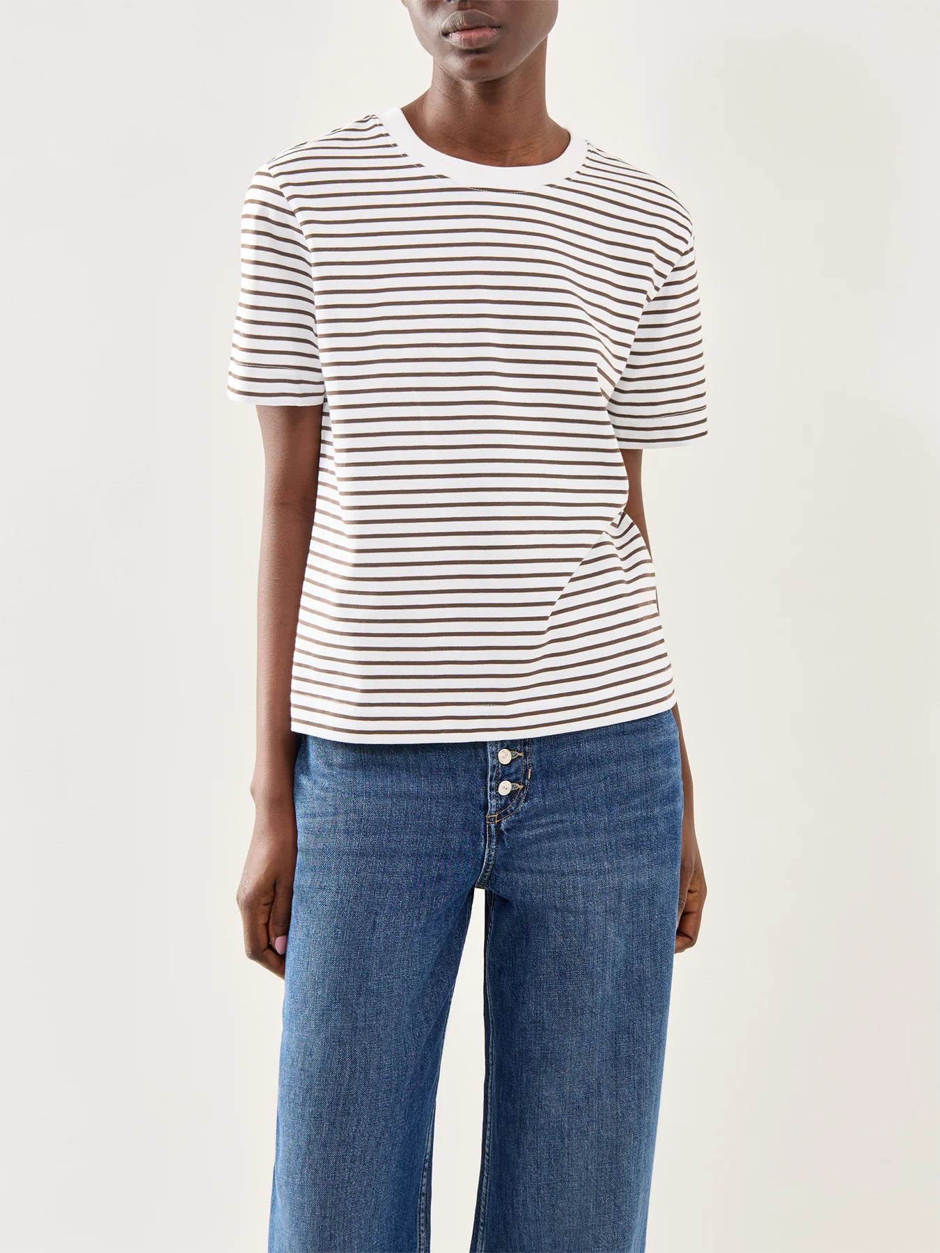 Essential Striped Boxy Tee Ecru Black - Image 3