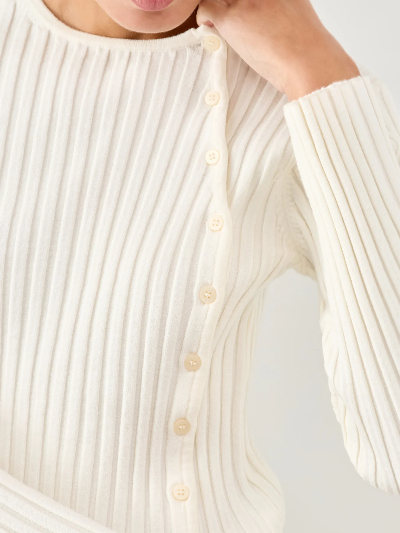 Helen Knit Button Top Beige - Image 3