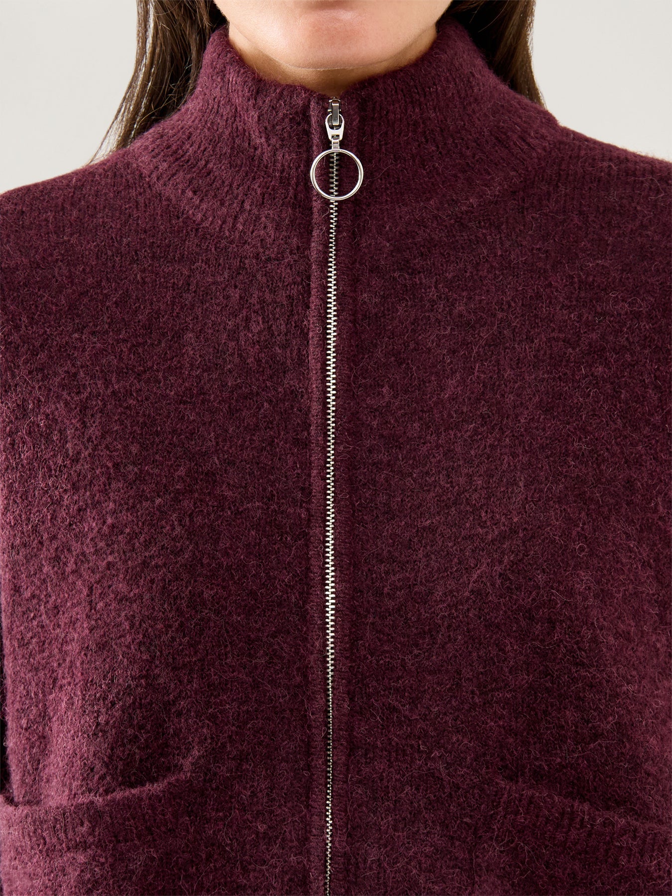 Sia Knit Zipper Cardigan Fig Melange - Image 4