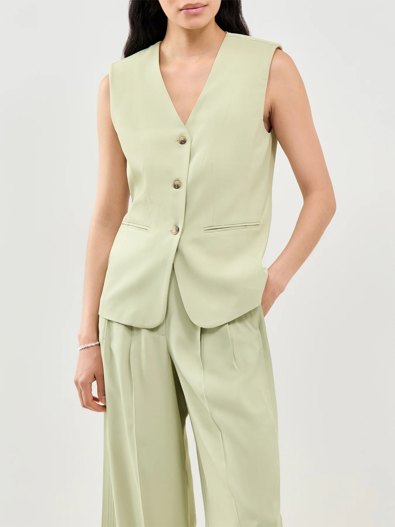 SLFELLIE Tailored Waistcoat Vest Green - Image 4