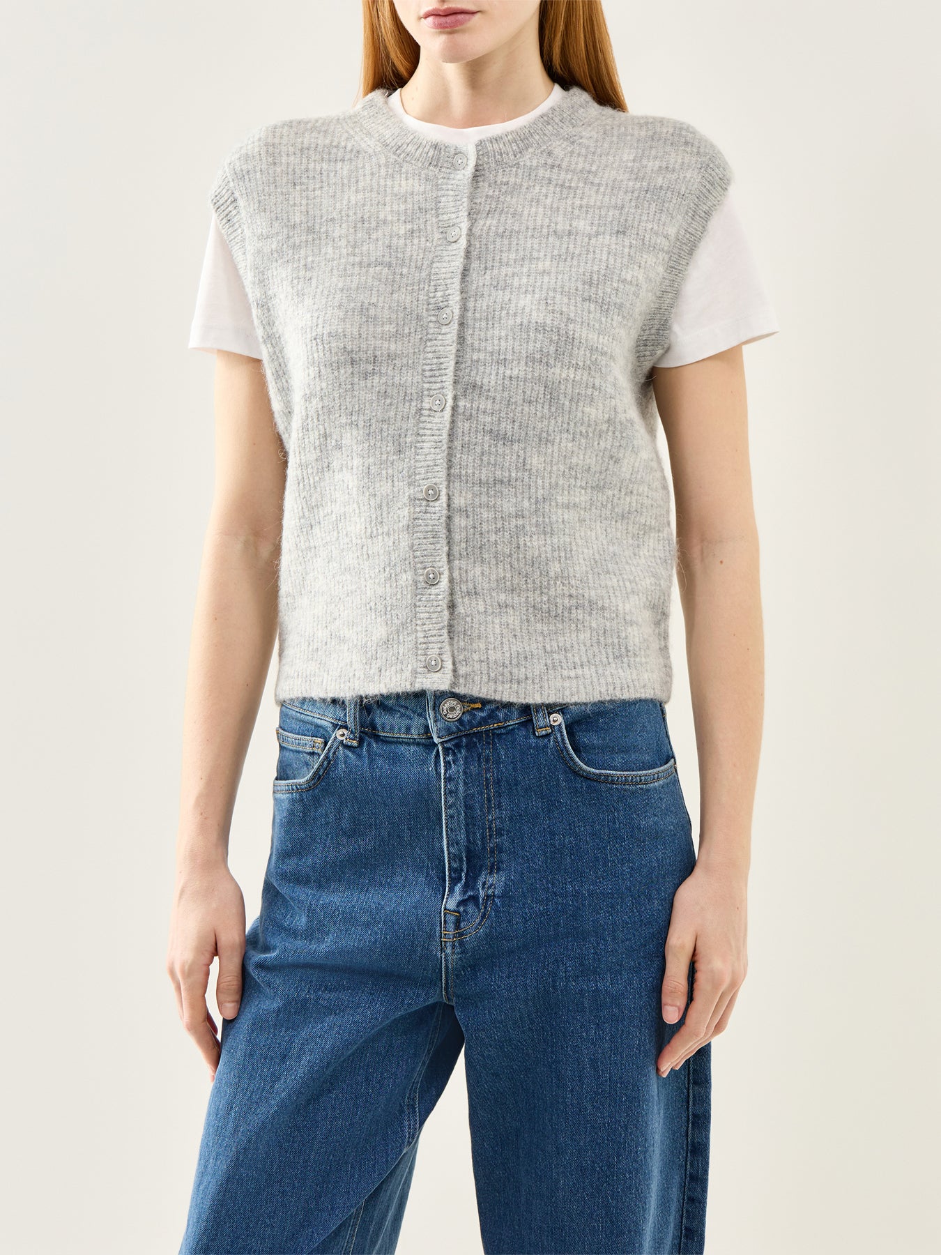 Lulu Sleeveless Button O-Neck Knit Vest Grey - Image 4