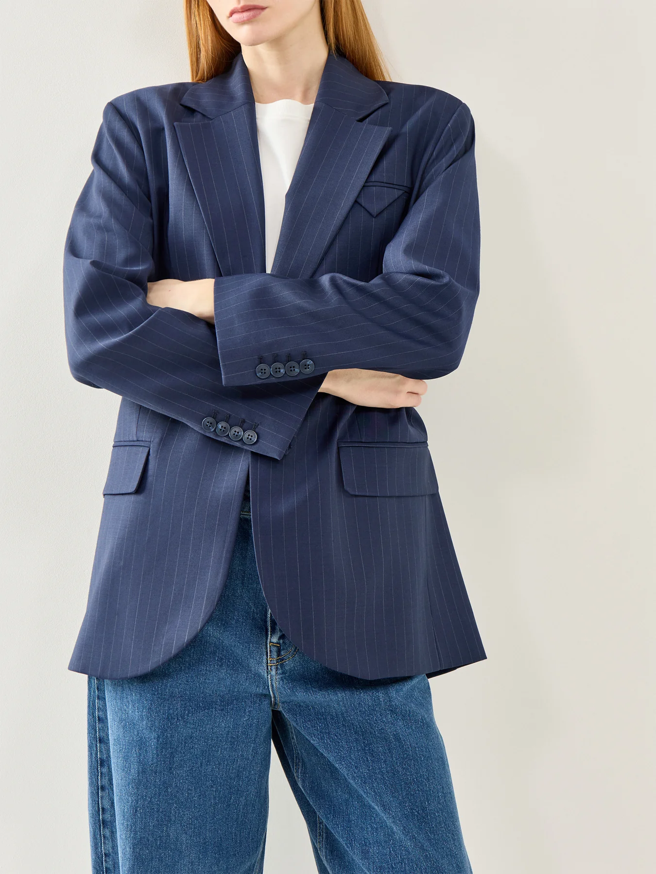 Sanne Oversized Pinstripe Blazer Navy Stripe - Image 4