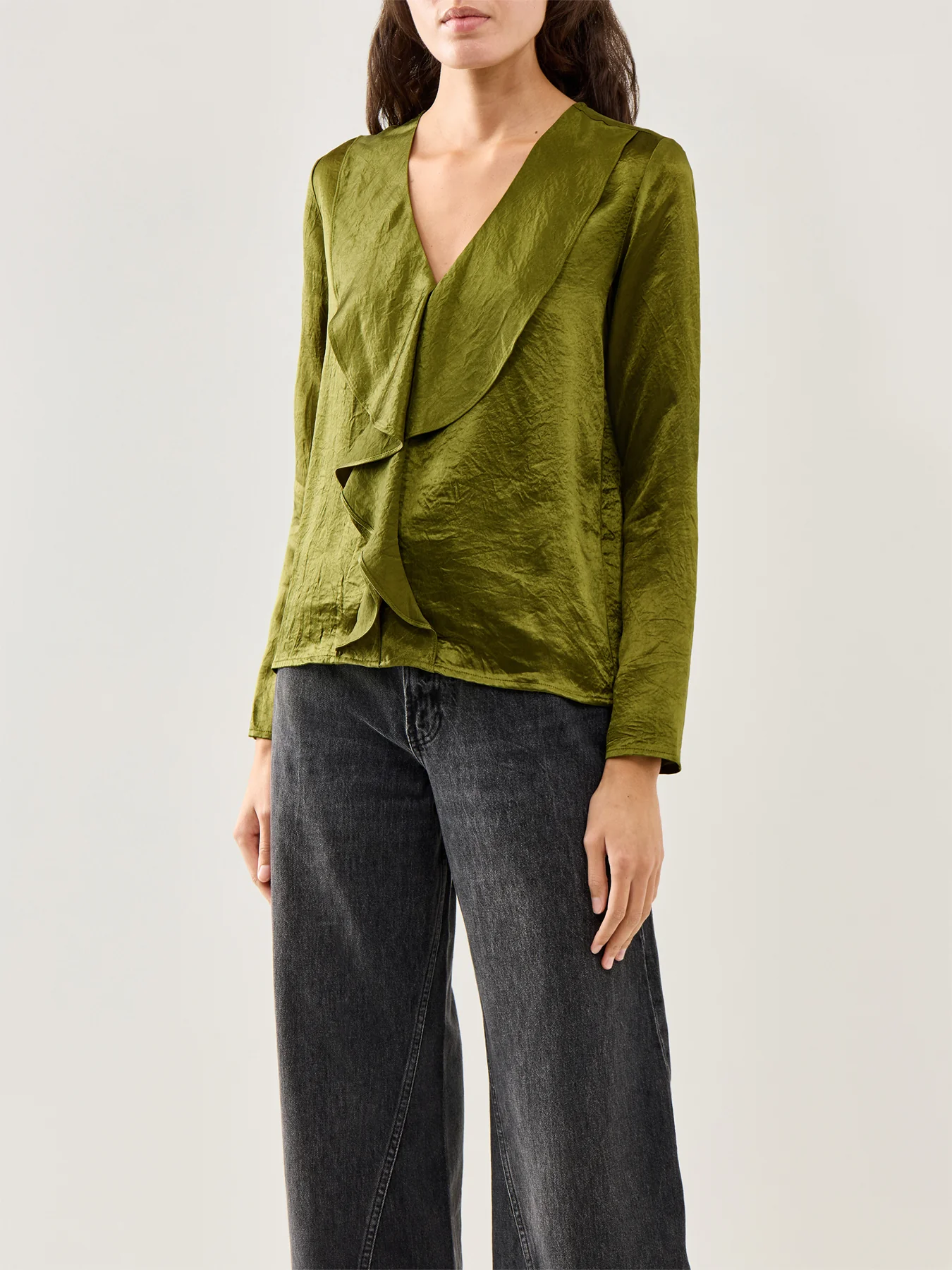 Selene Long-Sleeve V-Neck Top Green - Image 4