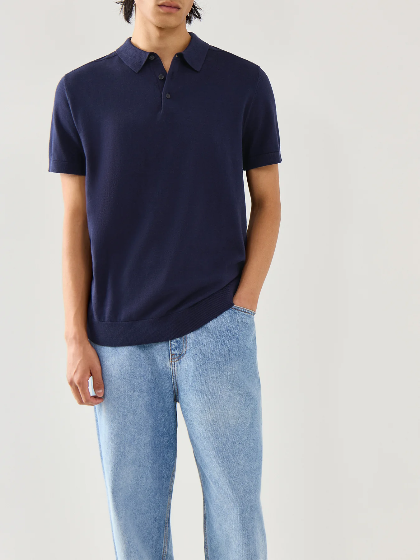 Short Sleeves Knitwear Polo Navy Blazer Melange - Image 4