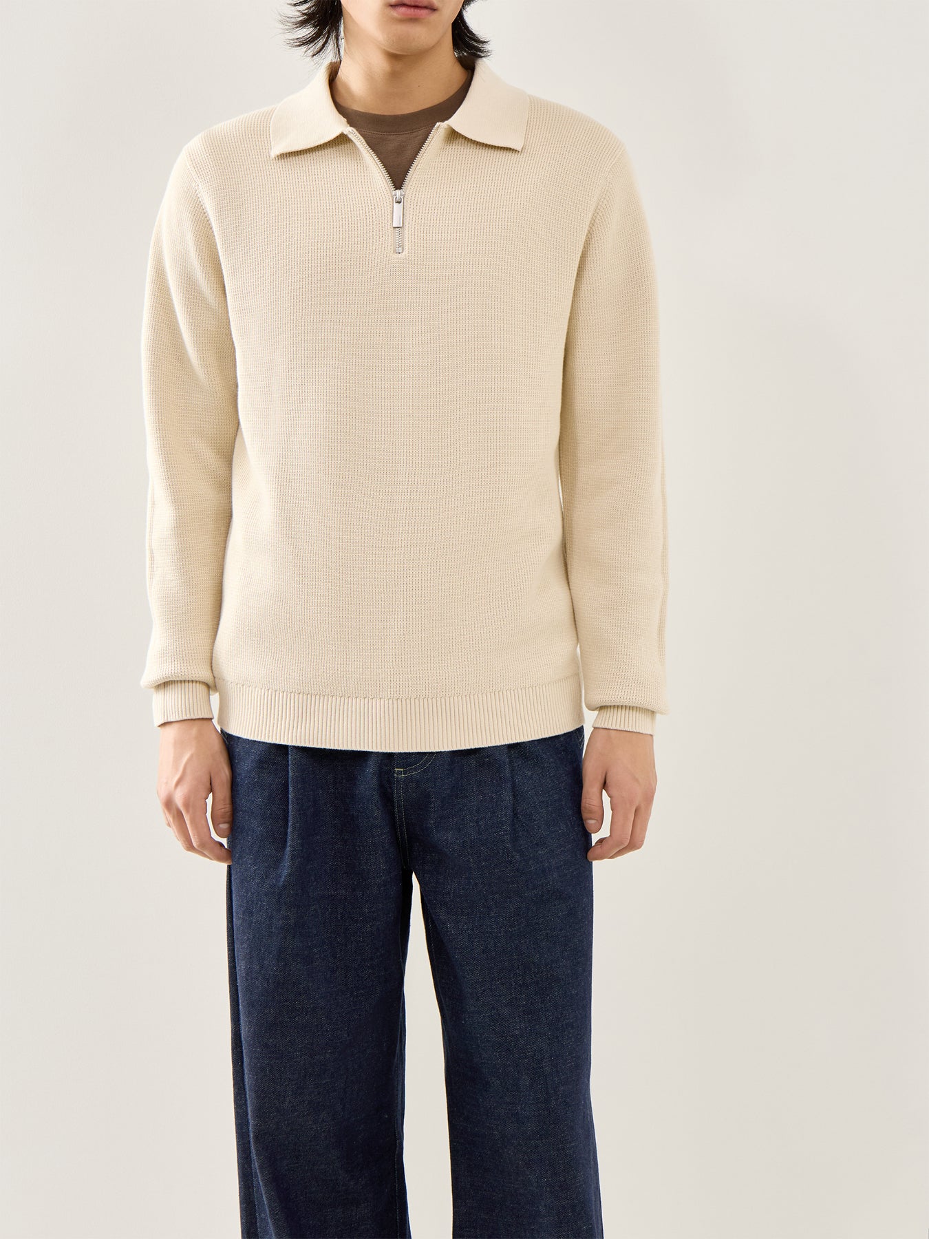 Structured Half Zip Polo Cream - Image 4