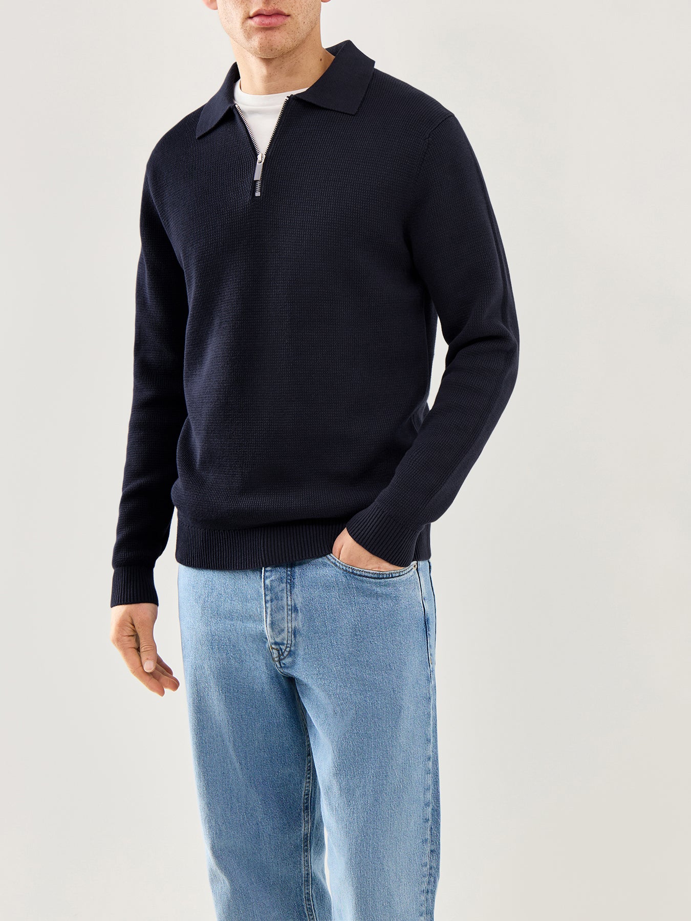 Knit Half Zip Polo Navy - Image 4