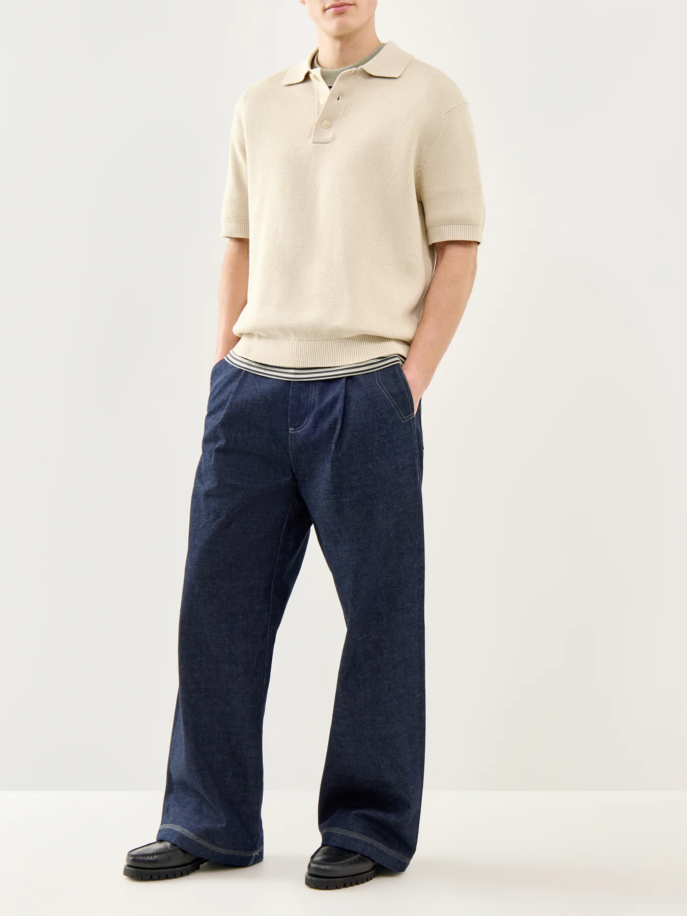Relaxed Knit Polo Shirt Beige - Image 2