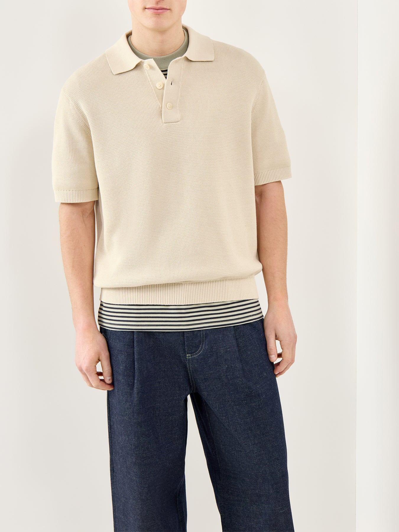 Relaxed Knit Polo Shirt Beige - Image 4