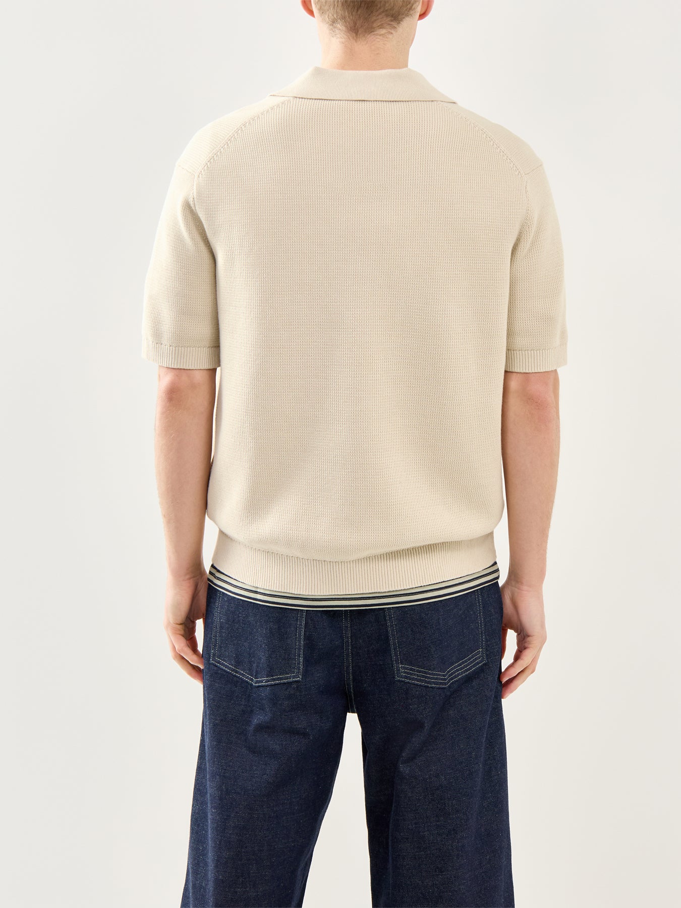 Relaxed Knit Polo Shirt Beige - Image 5
