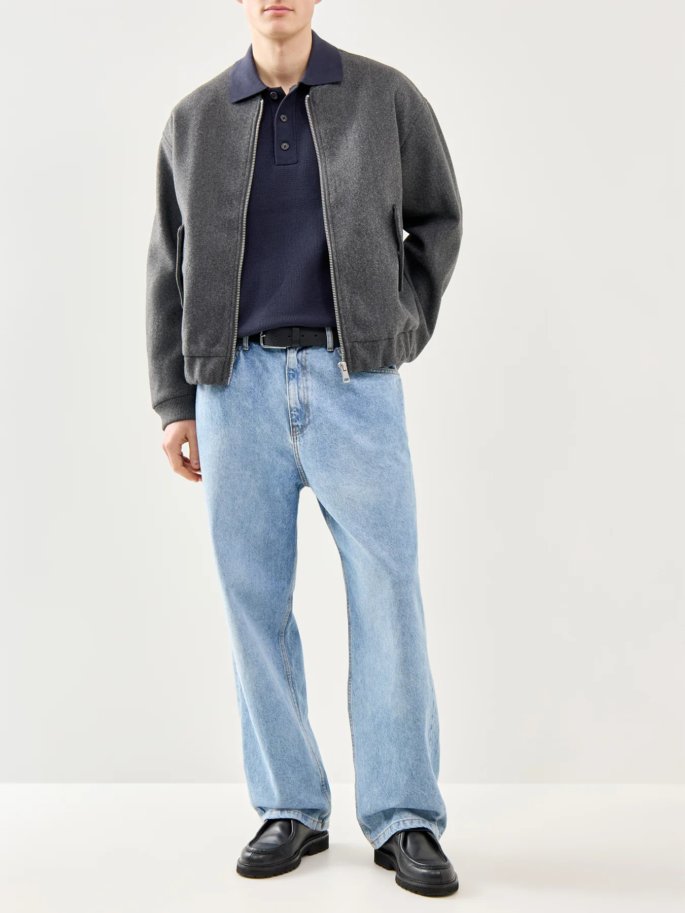 Relaxed Knit Polo Shirt Navy - Image 2