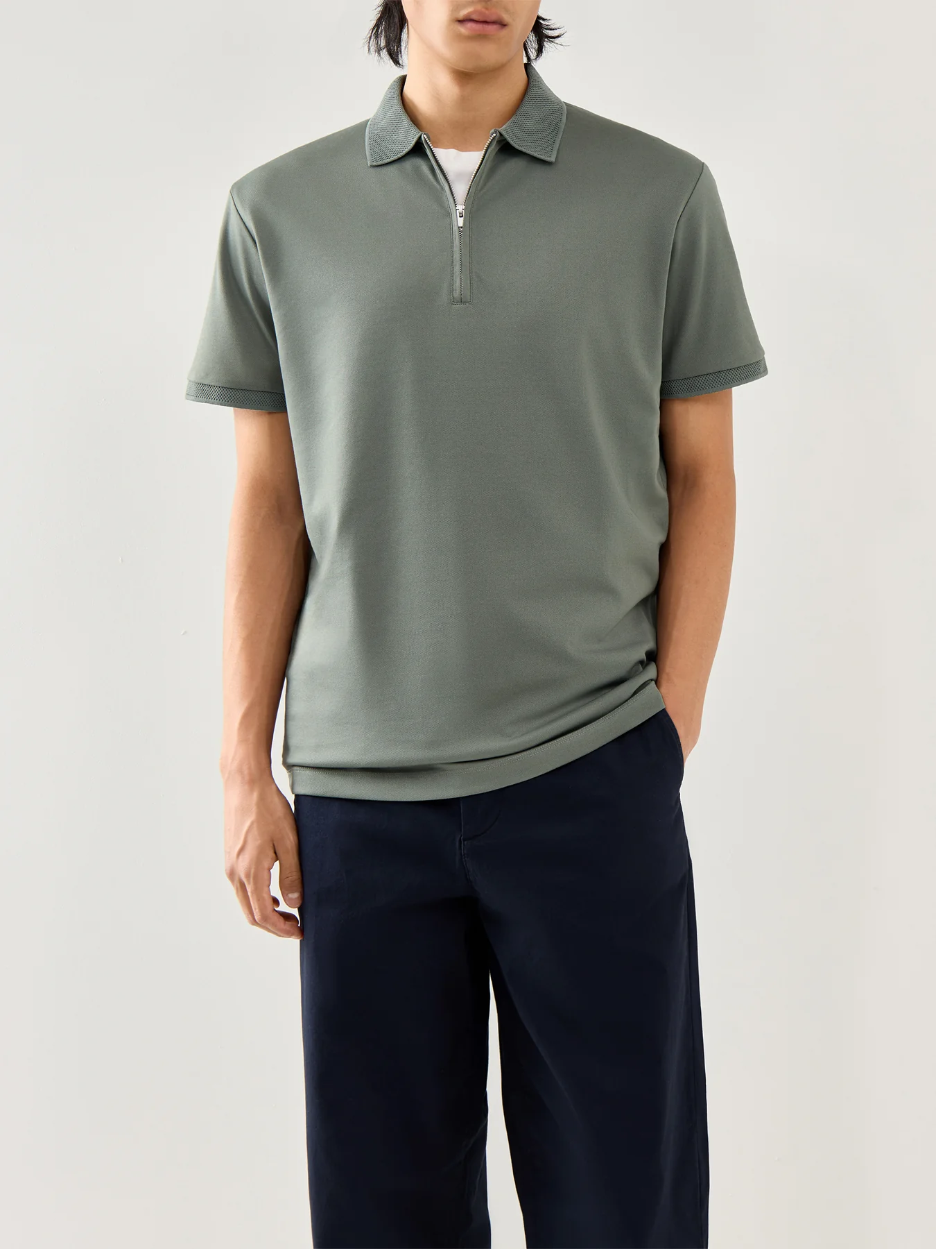 Fave Zip Short Sleeves Polo Agave Green - Image 4