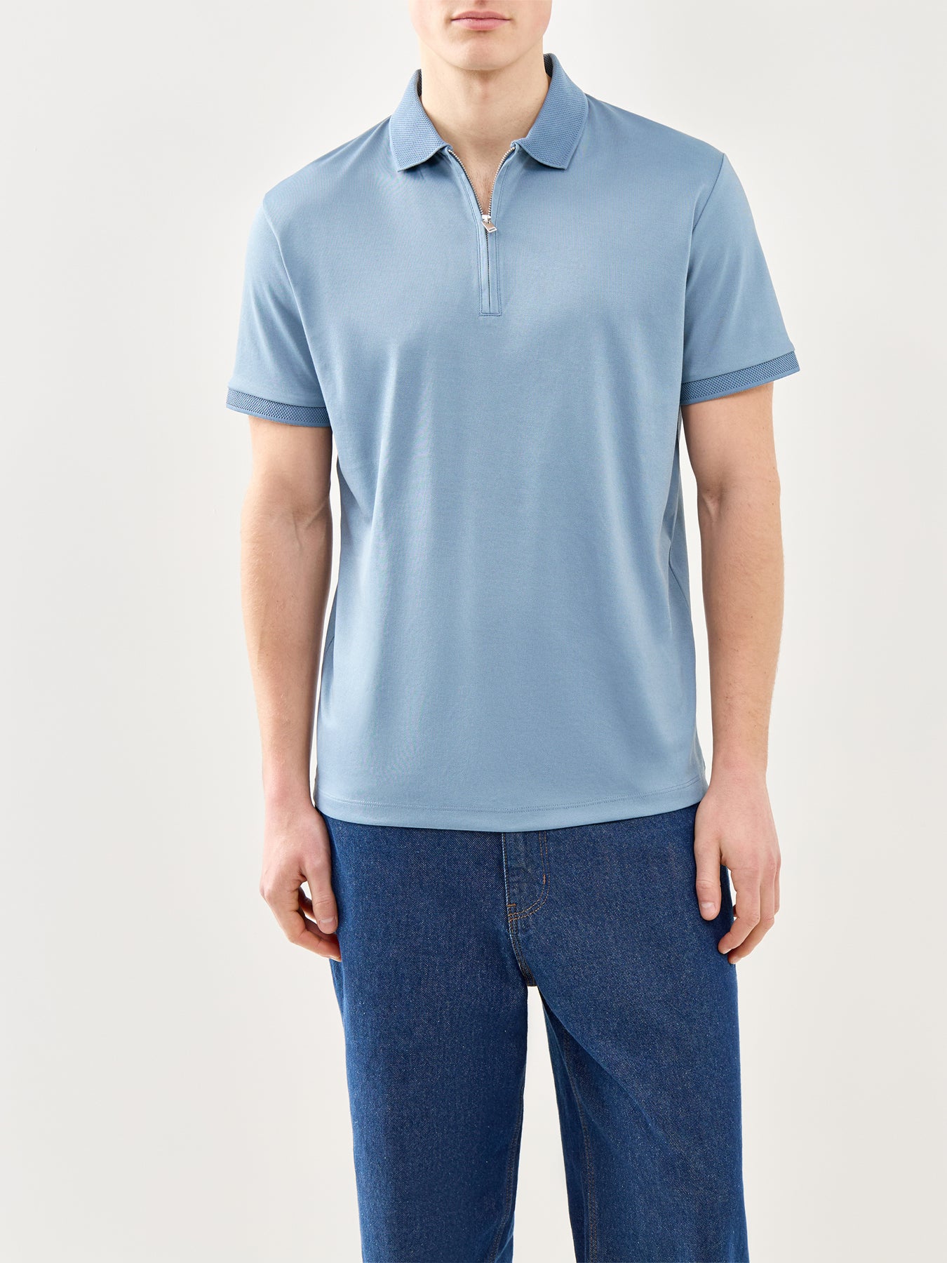 Zip Polo Shirt Blue - Image 2