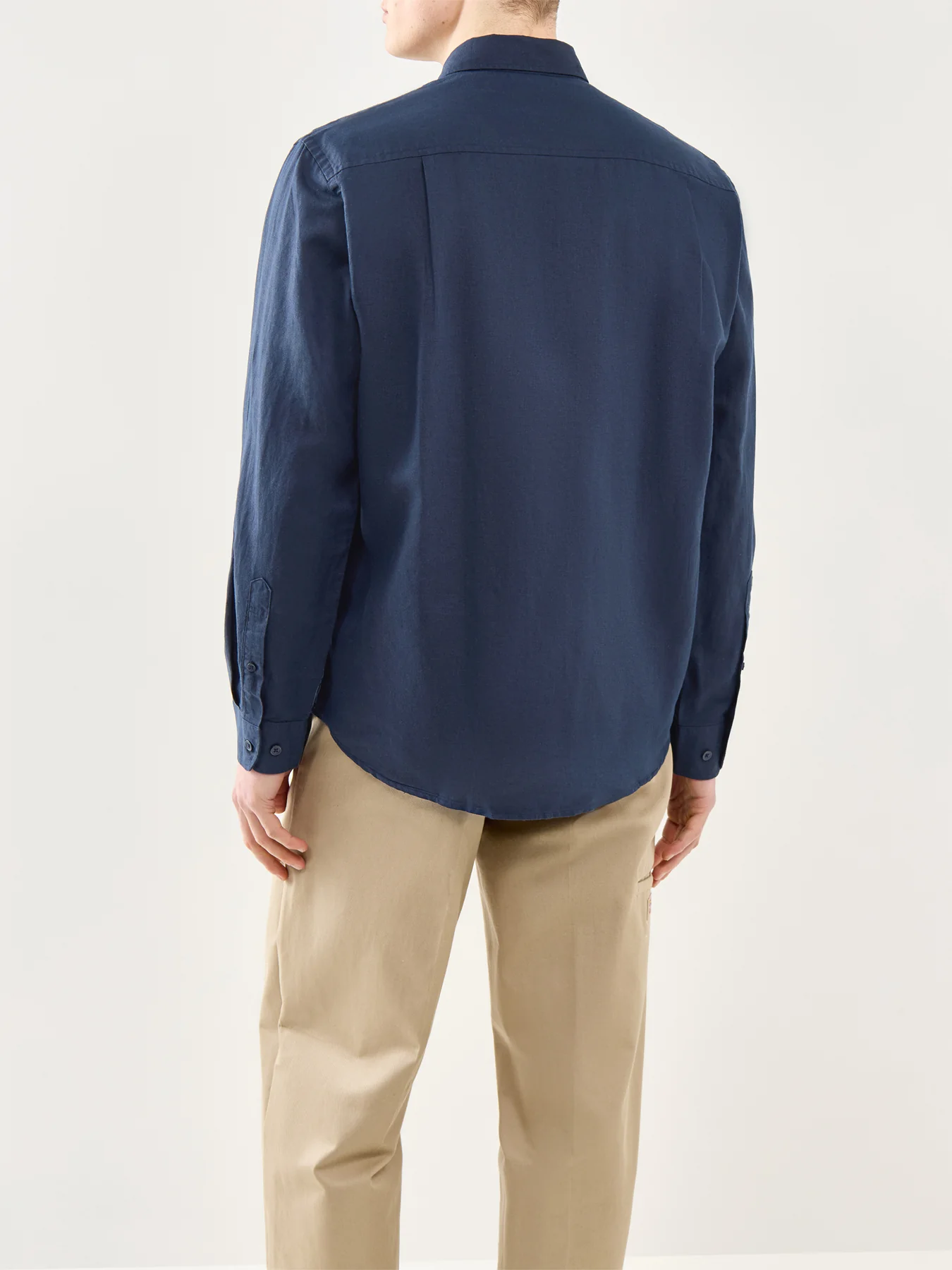 Linen-Blend Long Sleeve Shirt Navy - Image 5