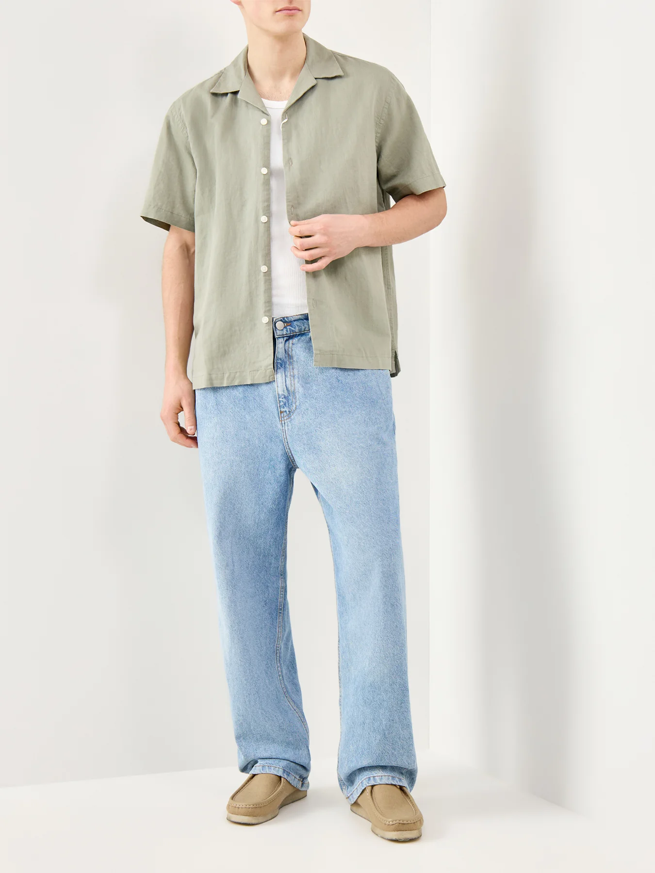 Relaxed Linen-Blend Short Sleeve Shirt Green - Image 2