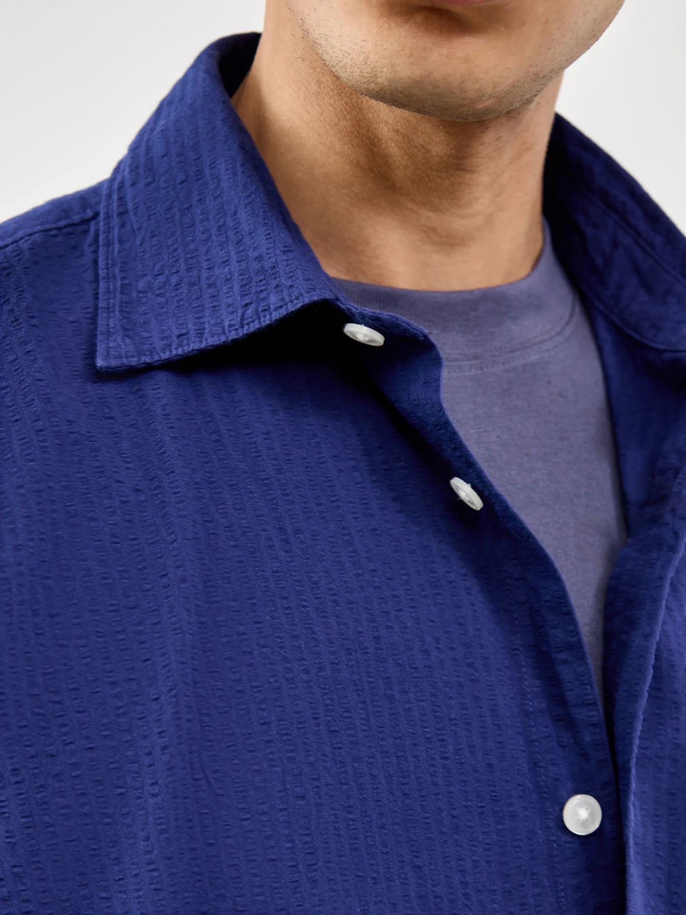 Slhrlxstuart Seersucker Short Sleeve Shirt Navy - Image 3