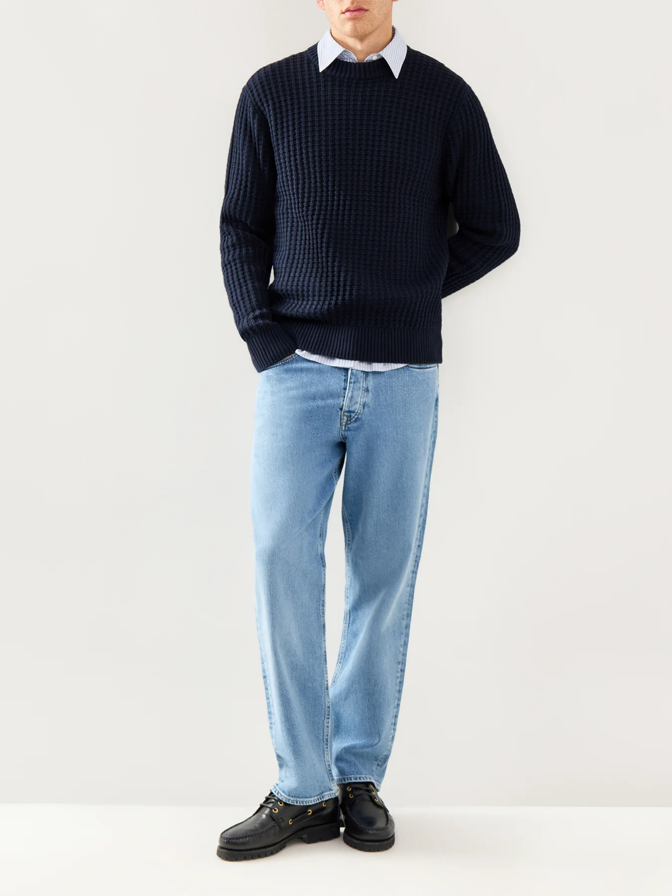 Knit Structure Crew Neck Navy - Image 2