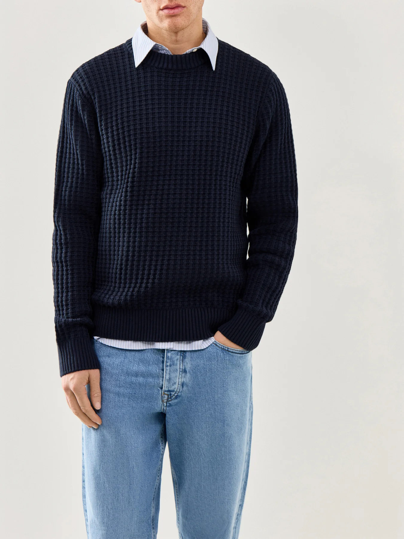 Knit Structure Crew Neck Navy - Image 4