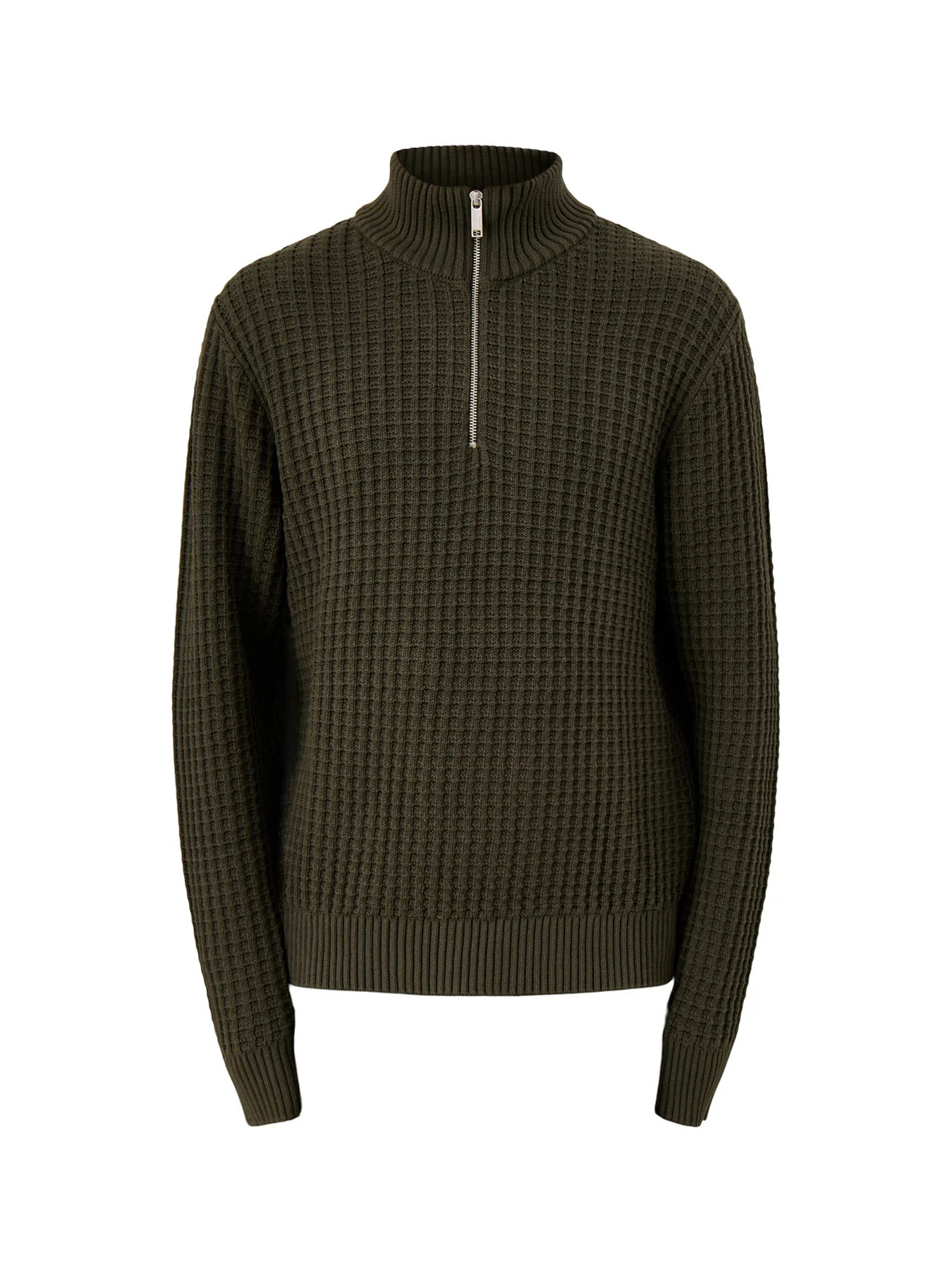 Knit Structure Half Zip Green