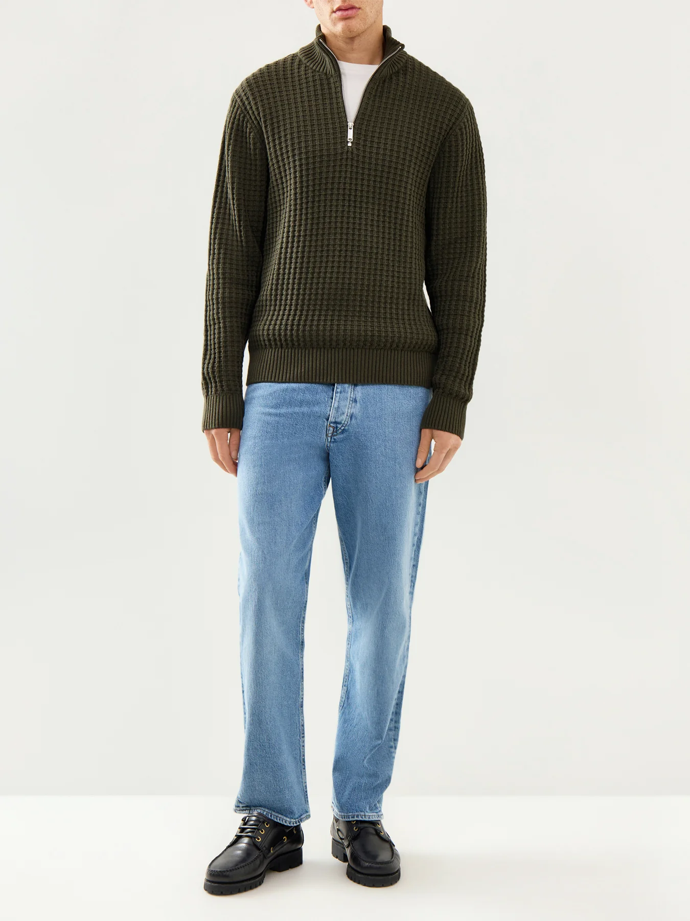 Knit Structure Half Zip Green - Image 2