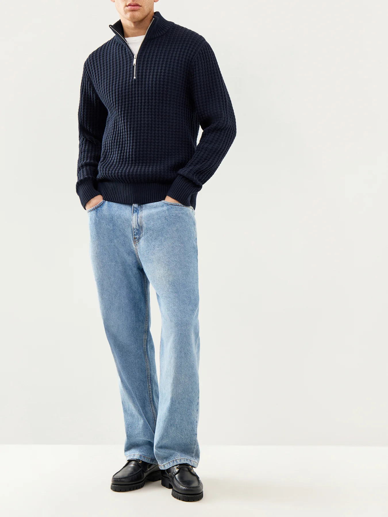 Knit Structure Half Zip Navy - Image 2