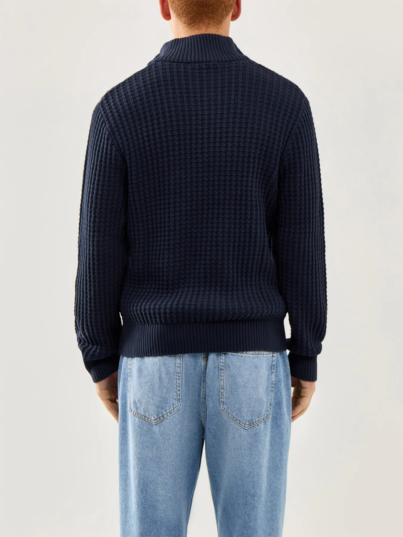 Knit Structure Half Zip Navy - Image 5