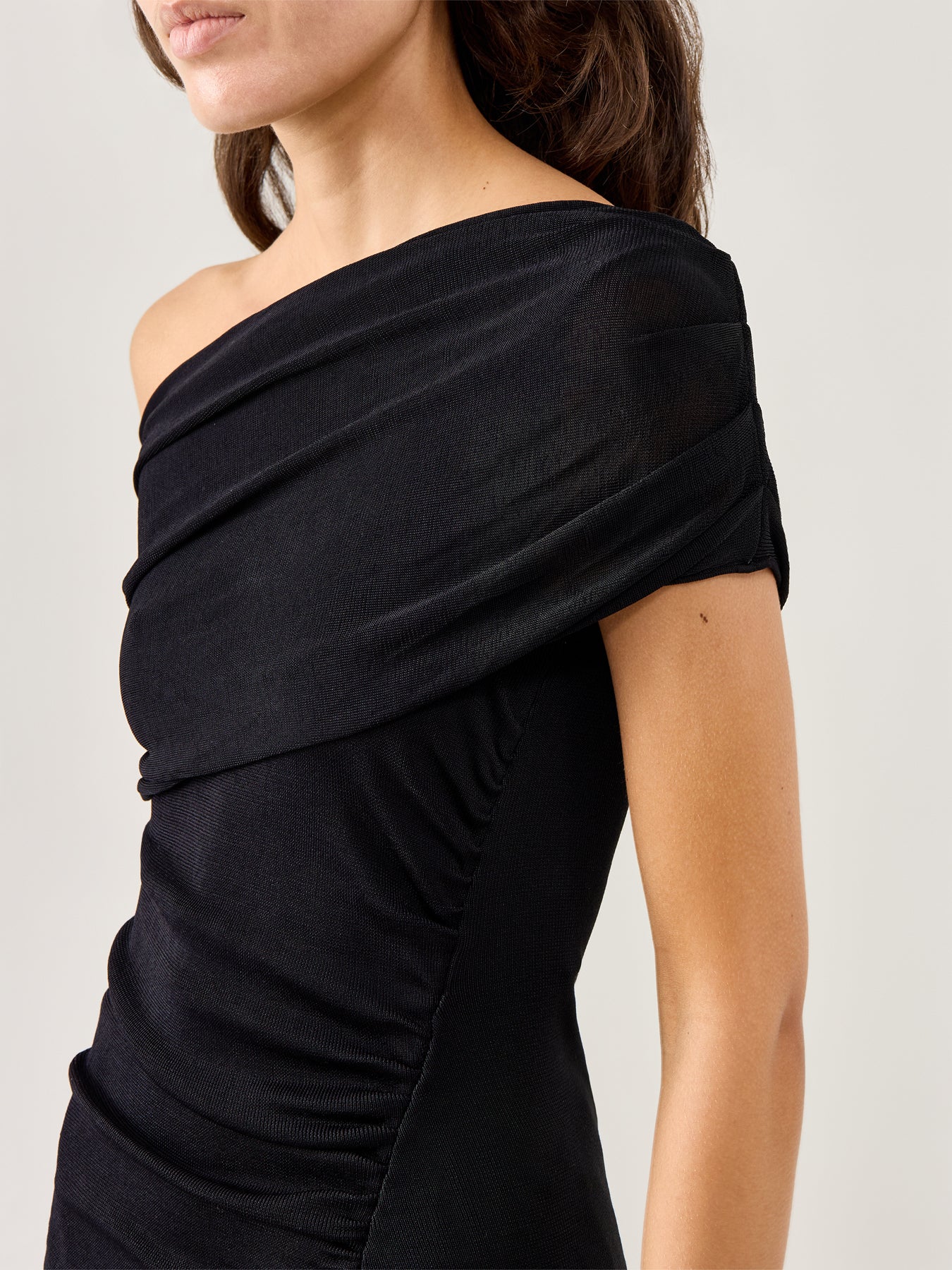 Draped Cotton Knit Midi Dress Black - Image 3