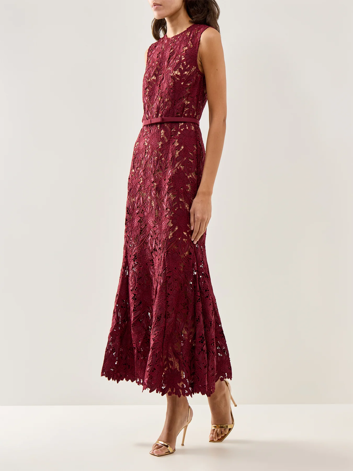 Guipure Lace Midi Dress Burgundy - Image 2