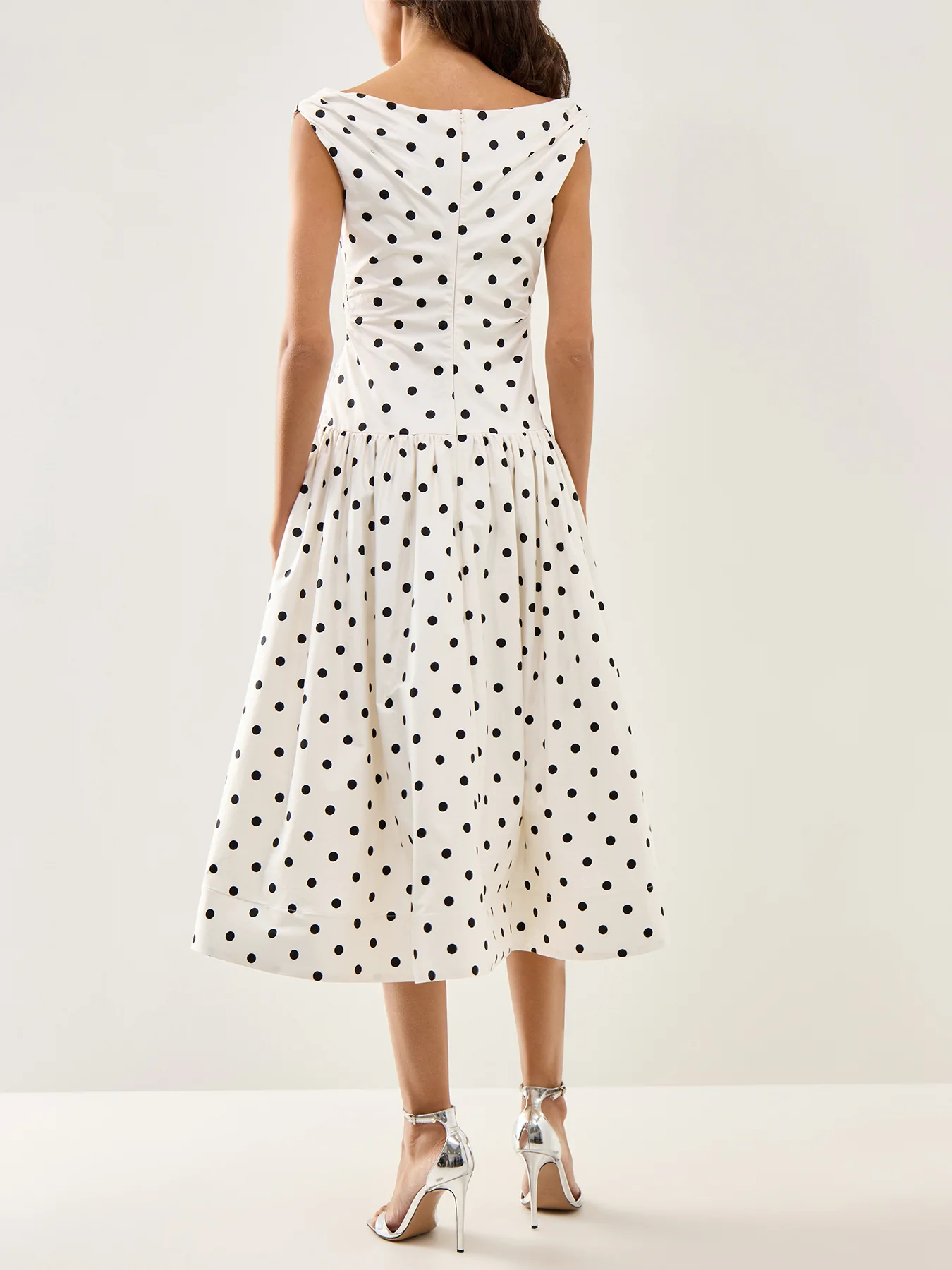 Polka Dot Cotton Midi Dress Cream - Image 5