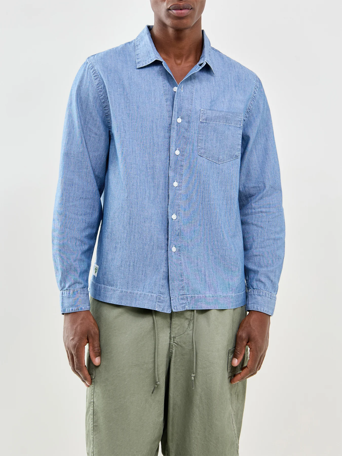 Chambray Long Sleeve Resort Shirt Blue - Image 4