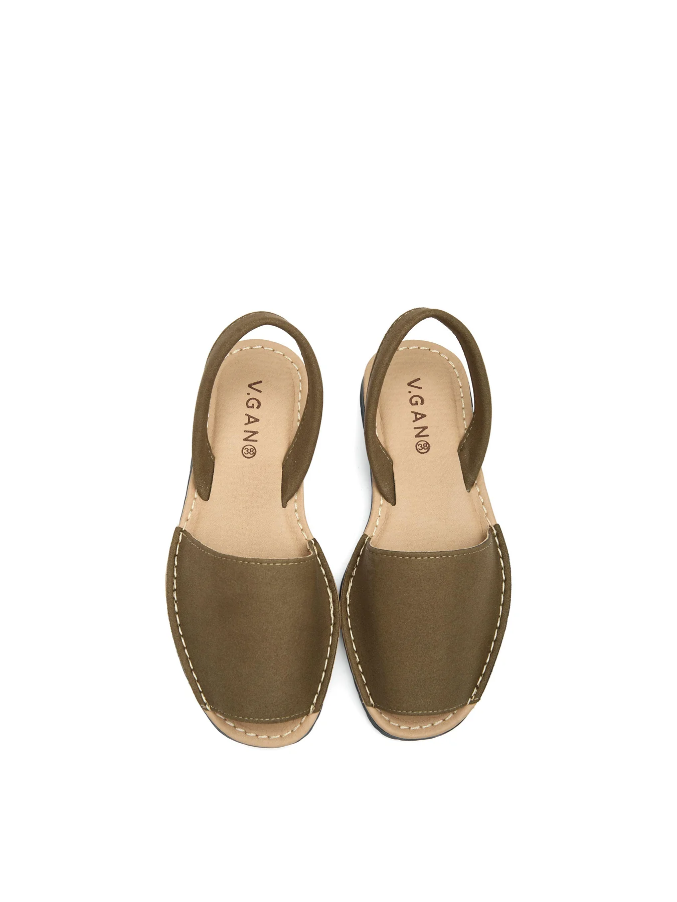 Womens V.GAN Vegan Rambu Menorcan Synthetic Sandals Khaki - Image 3