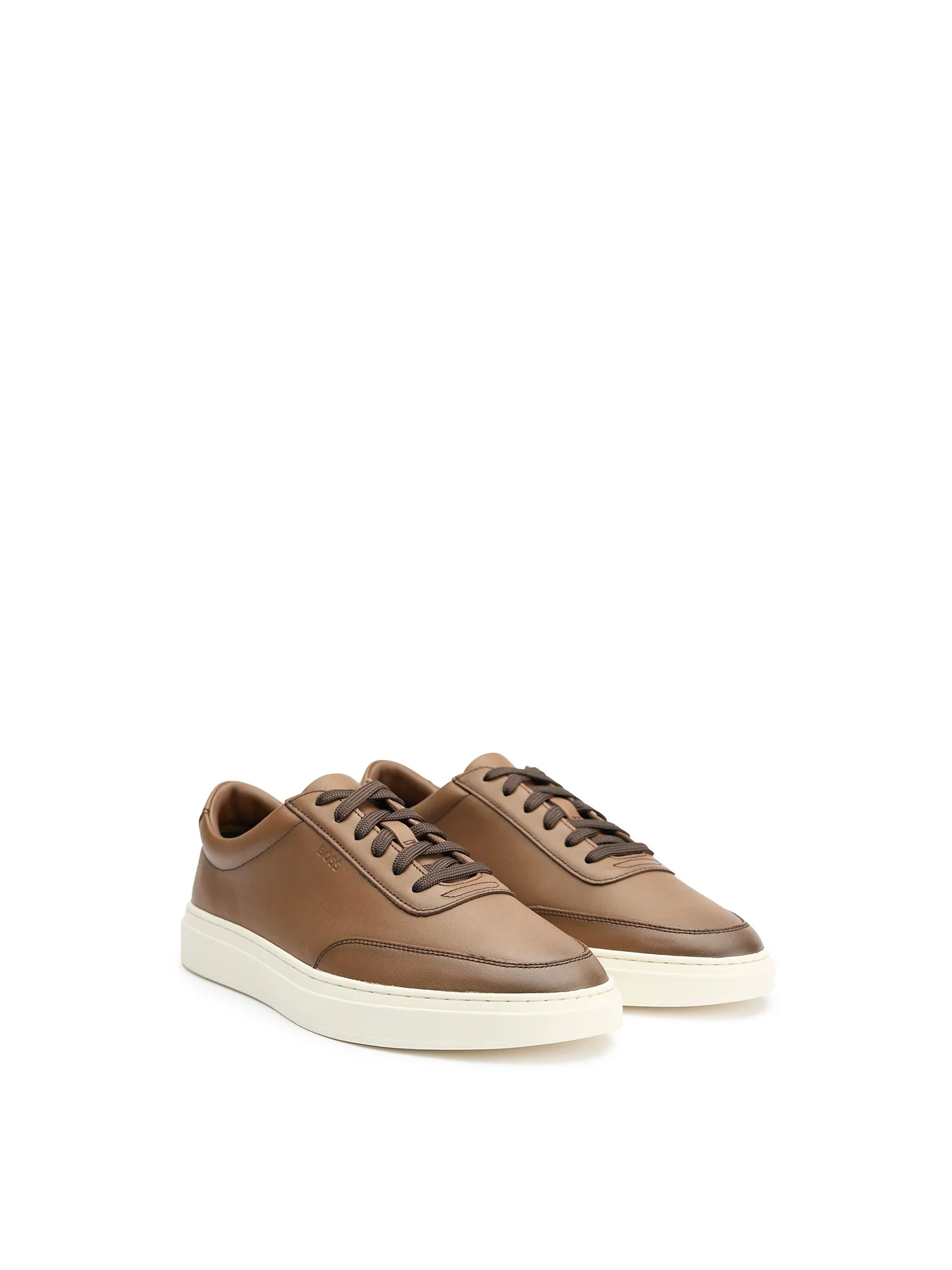 Mens BOSS Kieran Leather Trainers Medium Brown - Image 2