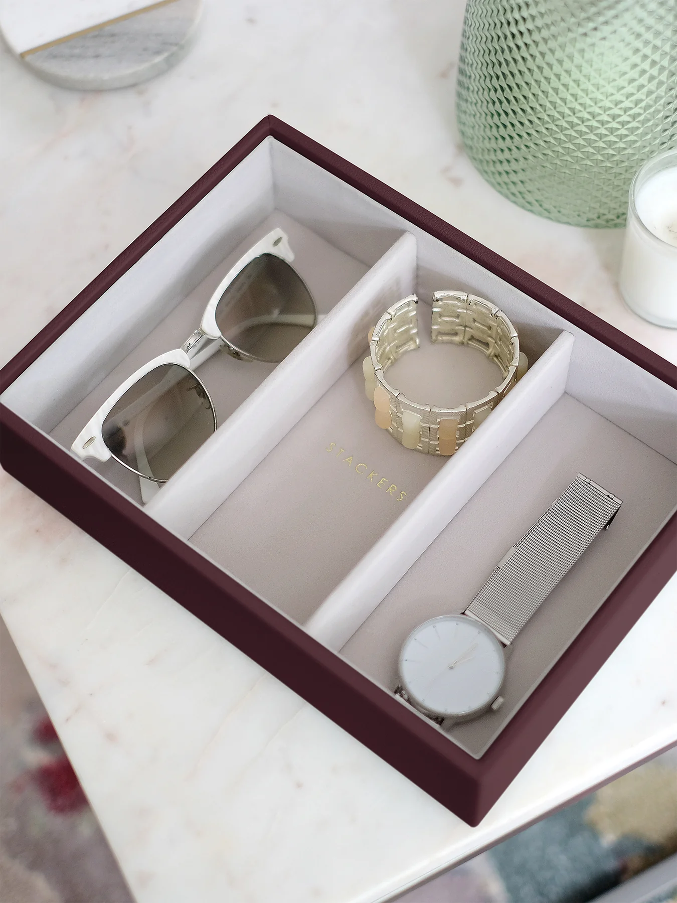 Classic Deep Jewellery Box 3 Layer Burgundy - Image 2