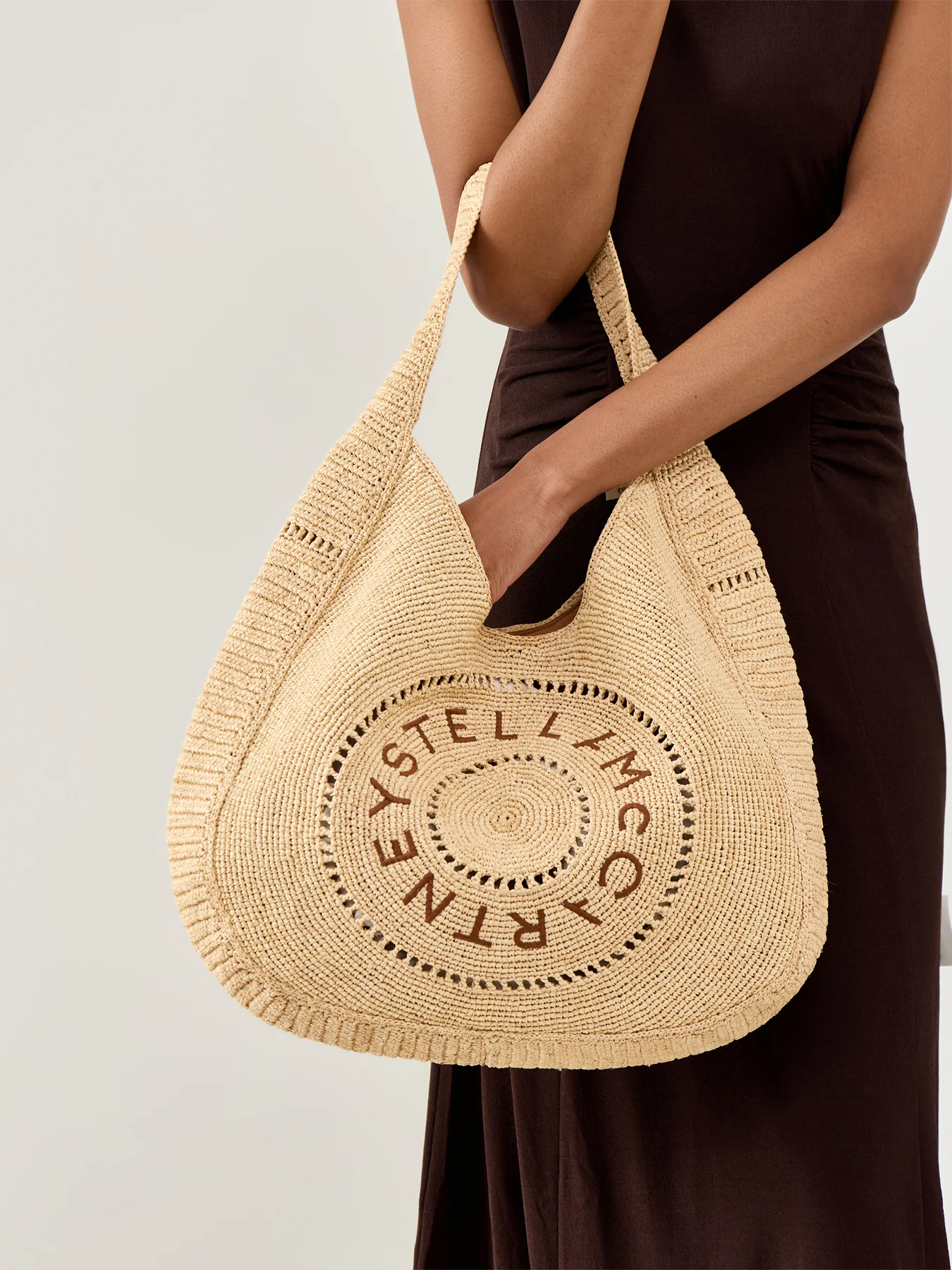 Logo Large Crochet Hobo Bag Beige - Image 2