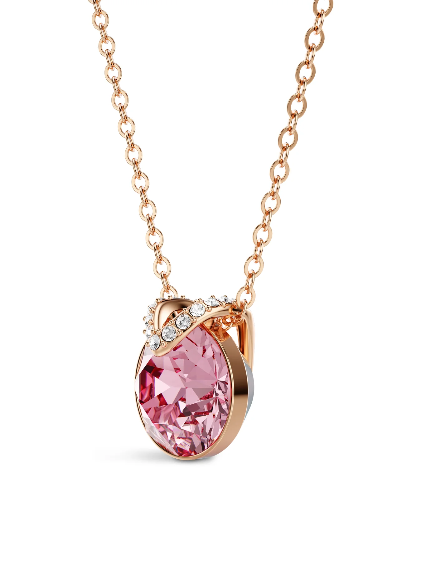 Bella Round Cut Pendant Necklace Pink Stone Rose Gold Plated - Image 3