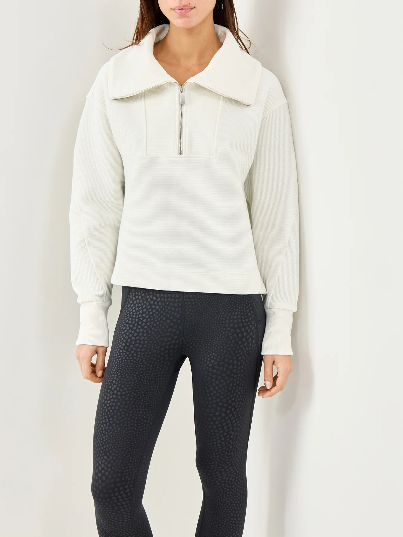 Peaceful Rib Half Zip Sweatshirt White - Image 4