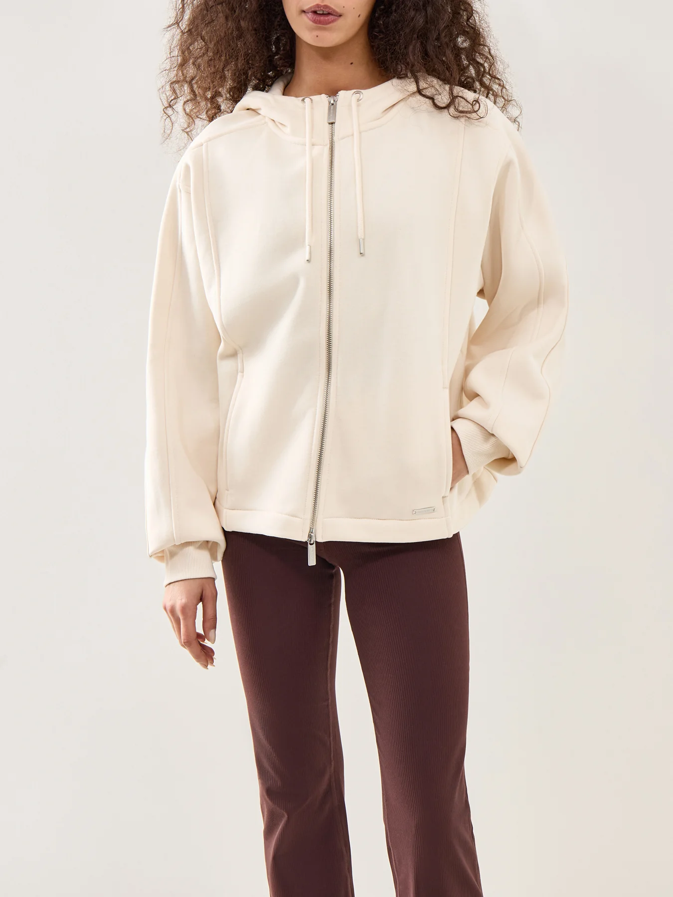 Premium Brushed Zip Through Cream - Image 4