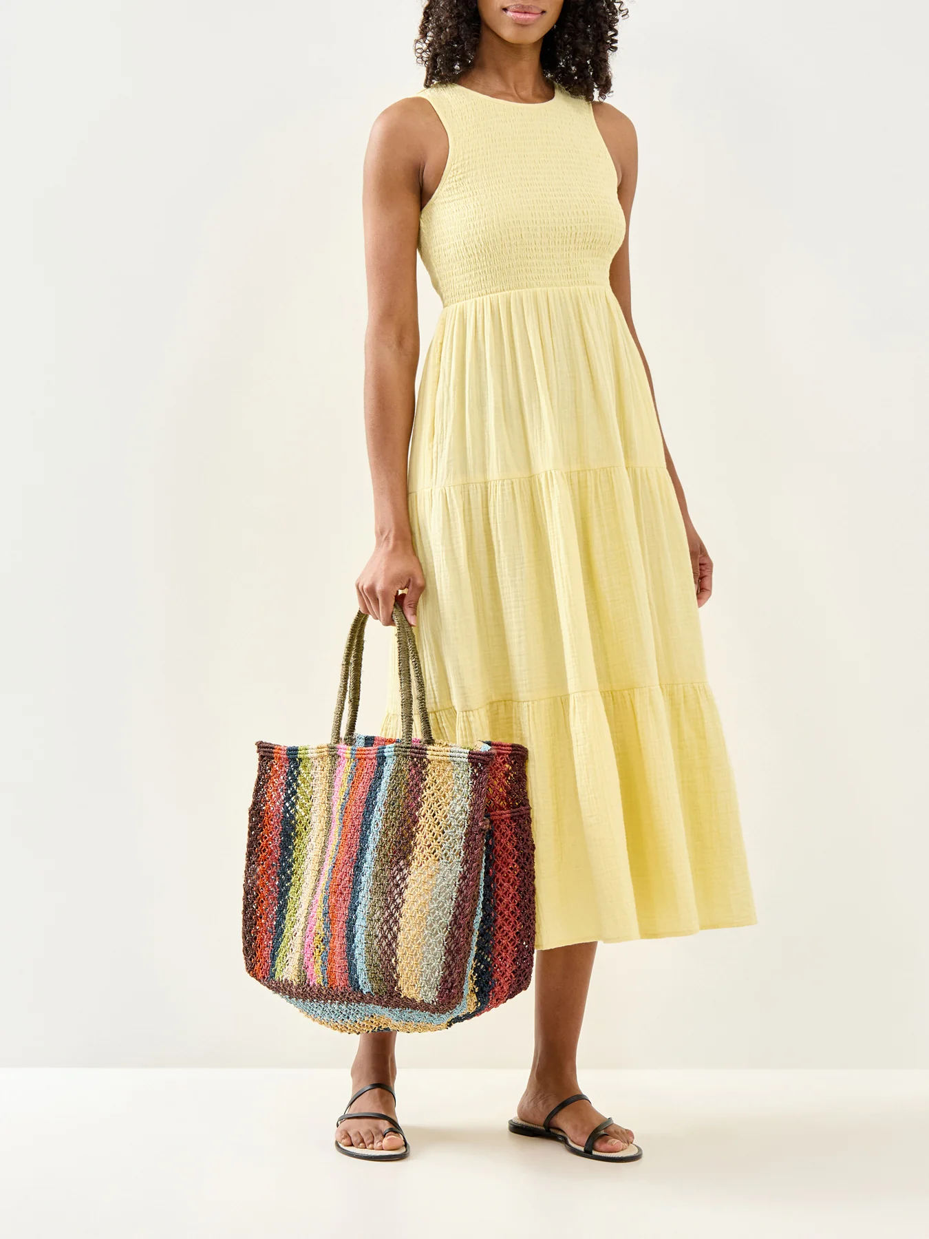 Barry Striped Raffia Tote Bag Multi - Image 2