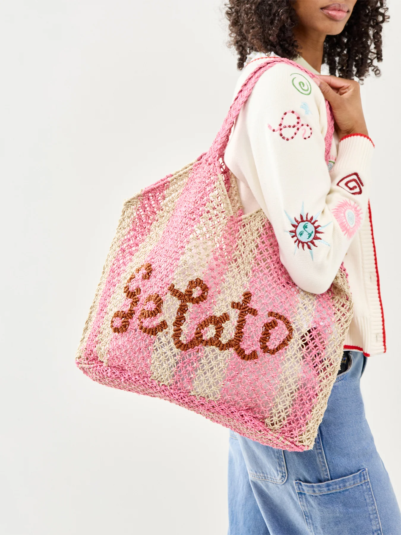 Drew Gelato Raffia Tote Bag Pink - Image 2