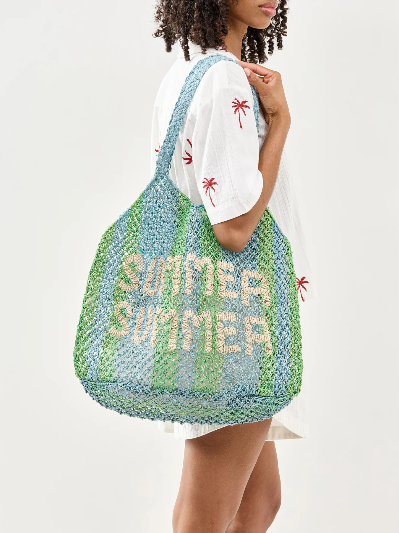 Drew Summer Raffia Tote Bag Blue - Image 2